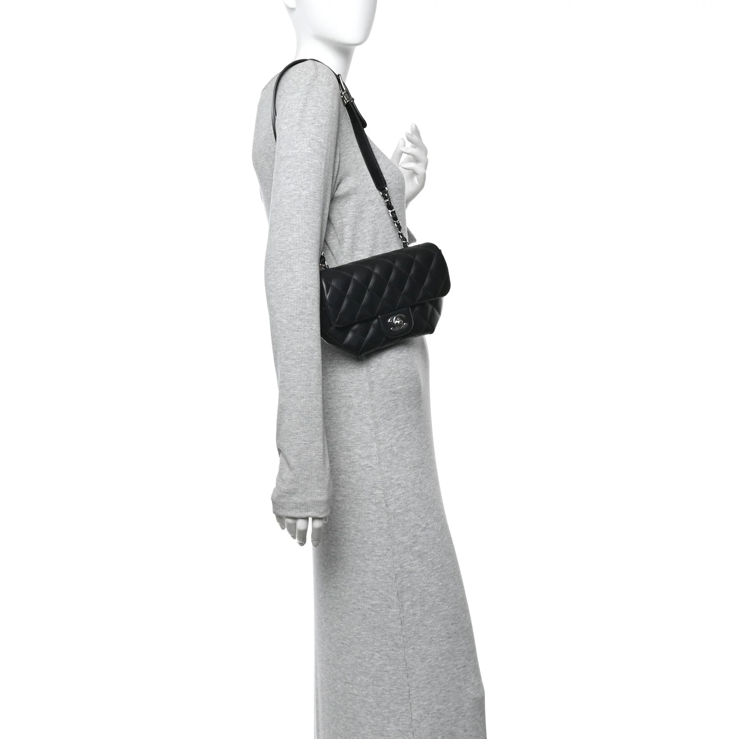 Calfskin Quilted CC Uniform Flap Belt Bag Black