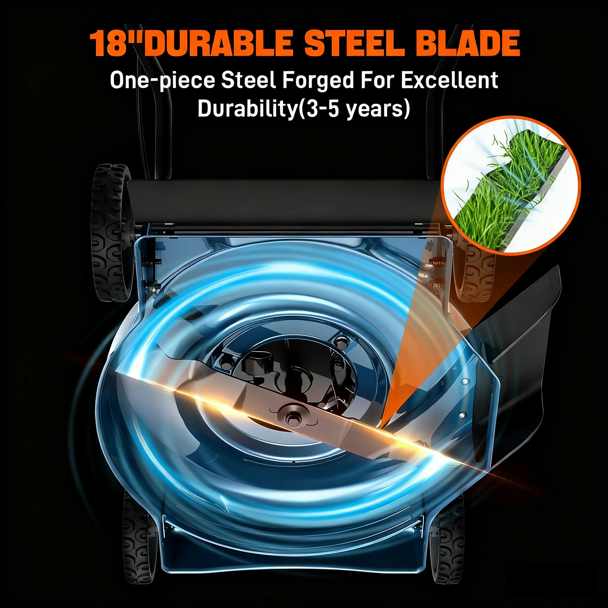 Gas Lawn mower, 18in Cutting Blade / 19in Cutting Deck, 144cc 4-Cycle Engine Push Mower with Side Discharge(18 in) - Image 7