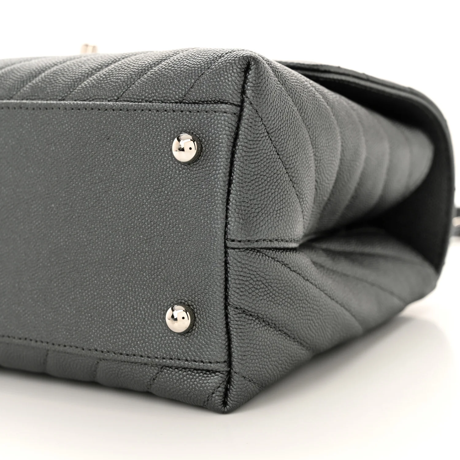 Metallic Caviar Chevron Quilted Small Coco Handle Flap Dark Silver