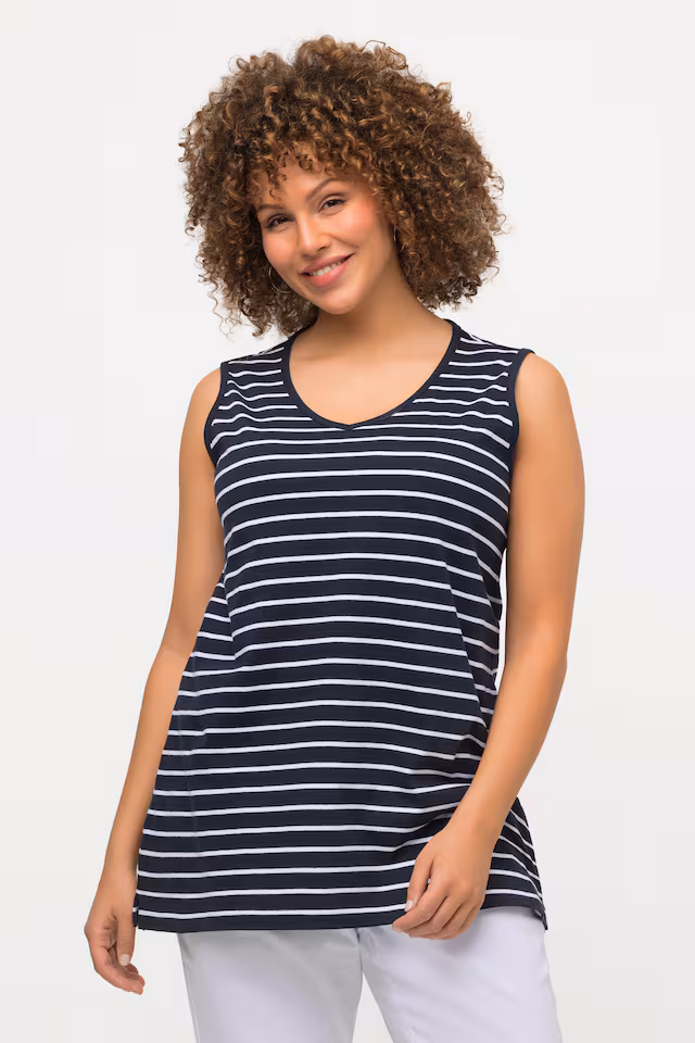 2 Pack of V-Neck Cotton Knit Tanks - Stripe, Solid