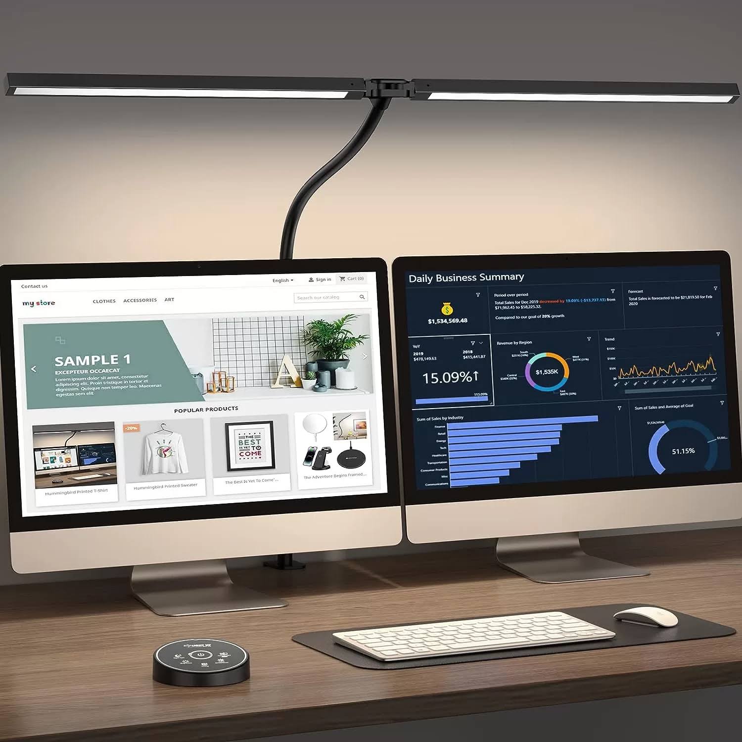 Pzloz LED Desk Lamp for Office Home - Eye Caring Architect Lamp with Clamp,Dual Screen Computer Monitor Gooseneck Smart Light: 24W 5 Color Flexible