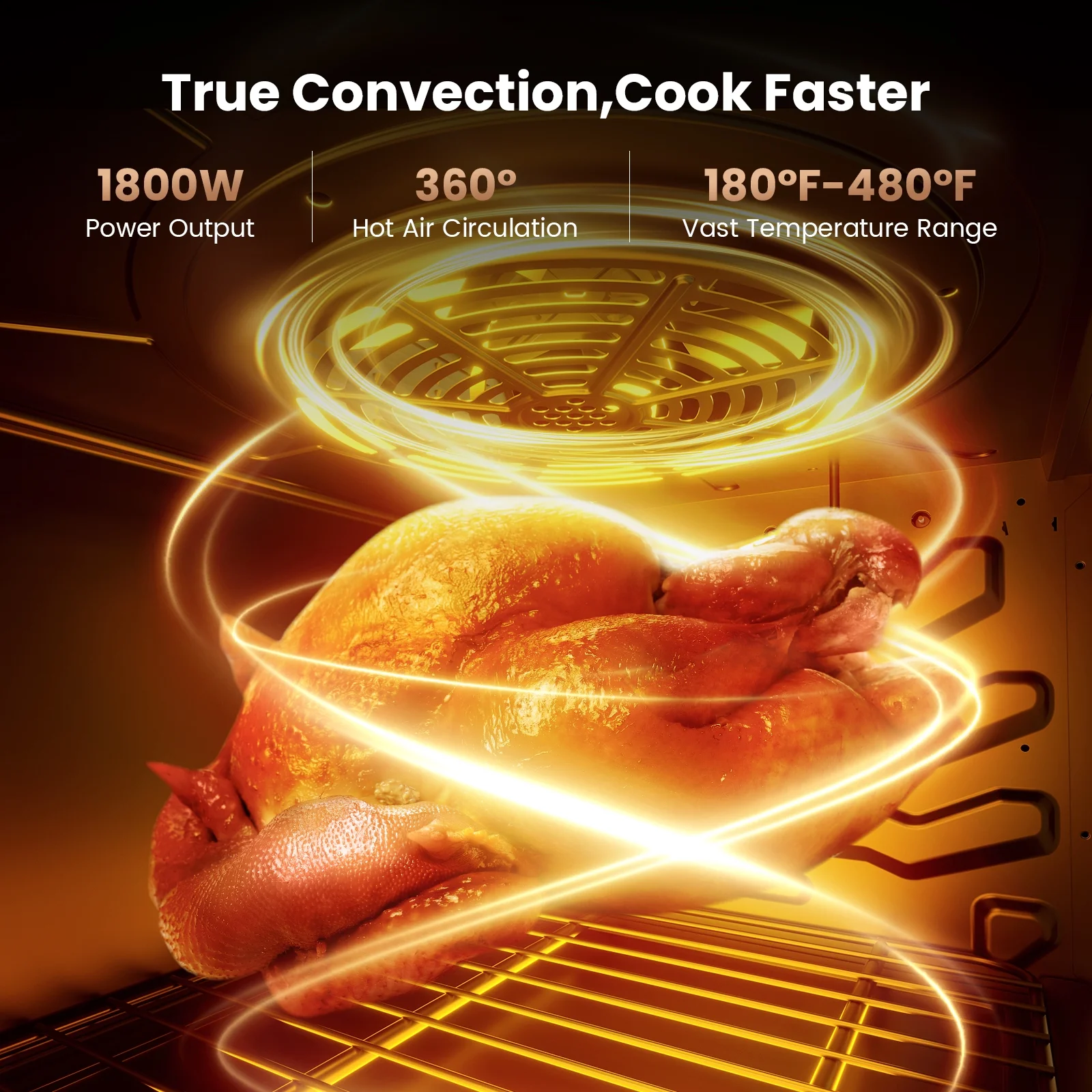 26QT Air Fryer Oven,Oil-Less Digital Touchscreen Toaster Oven with 10-in-1 Multi FunctionCustom Mode, Visible Window , 1800W,Black - Image 5