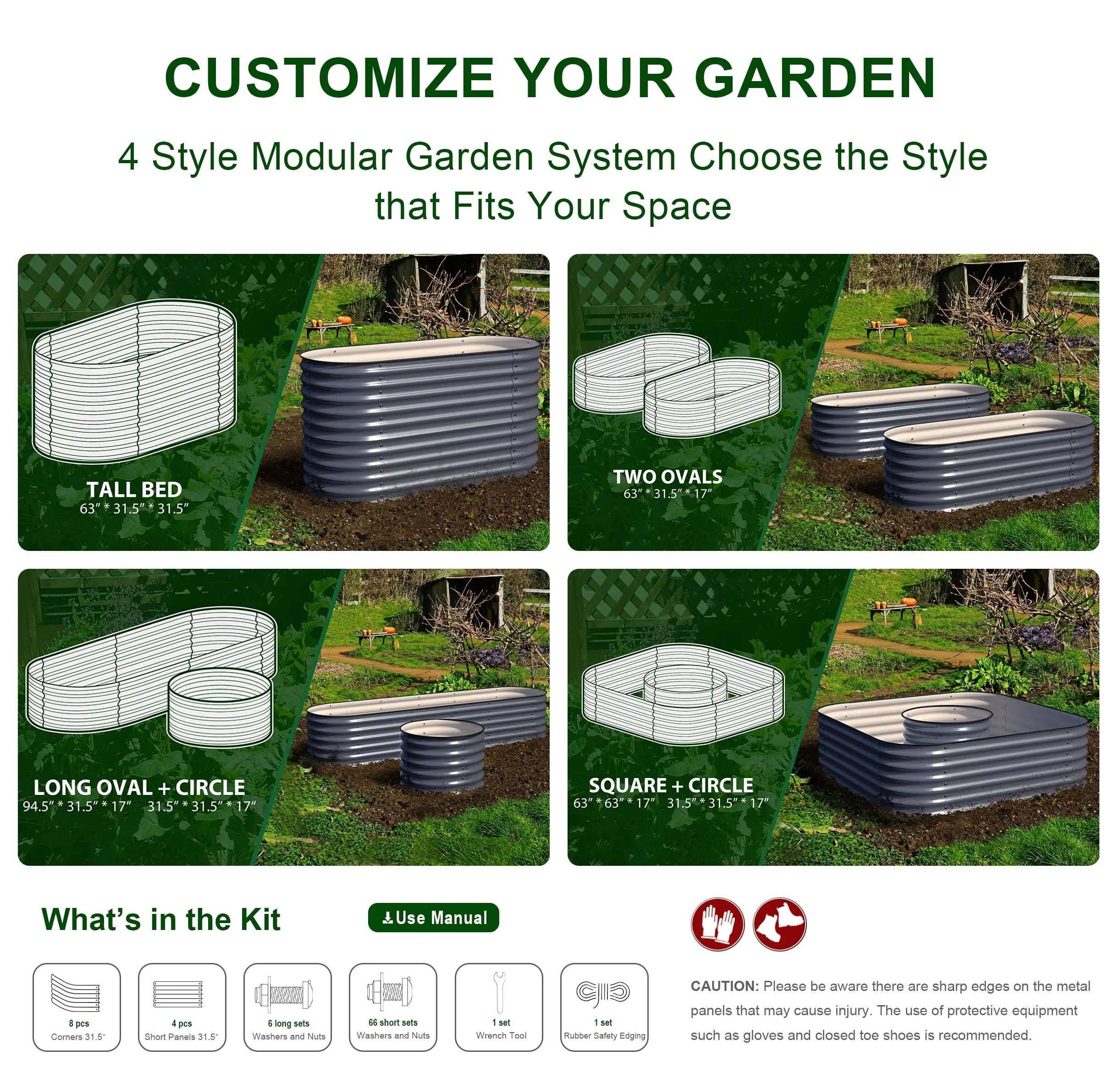 Olle 4-Style Modular Galvanized Raised Garden Beds [Build 1 of 4 Configurations]