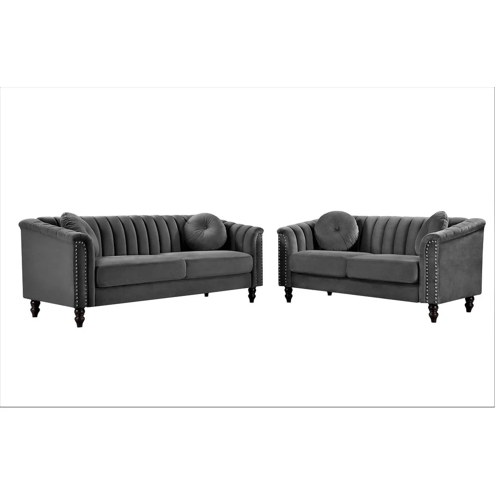 Hills Tufted Back 2Pcs Living Room Set,Black Velvet(Black) - Image 9