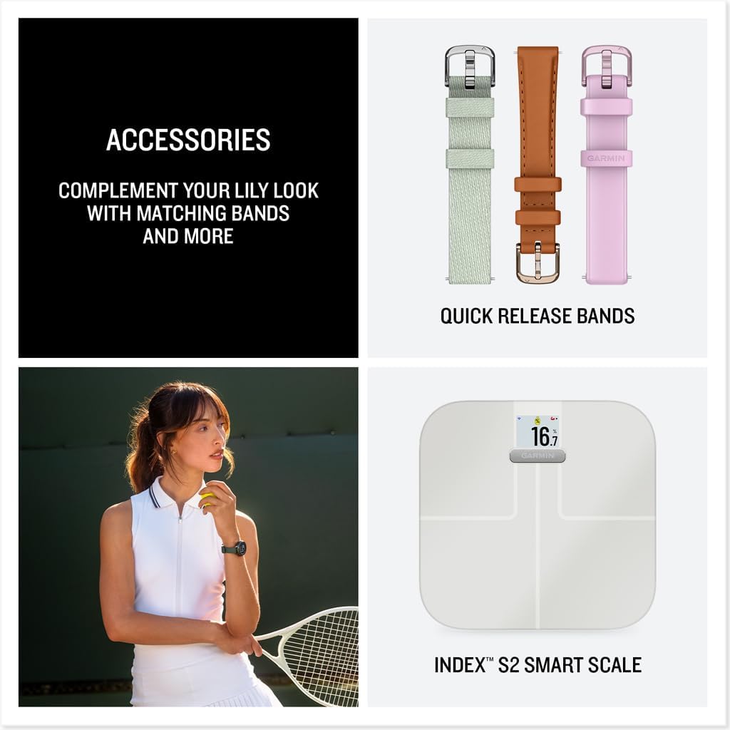 Garmin Lily® 2 Active  Small and Stylish Smartwatch  Built-in GPS  Hidden Display  Patterned Lens  Up to 9 Days Battery Life  Jasper Green with Jasper Green Silicone Band
