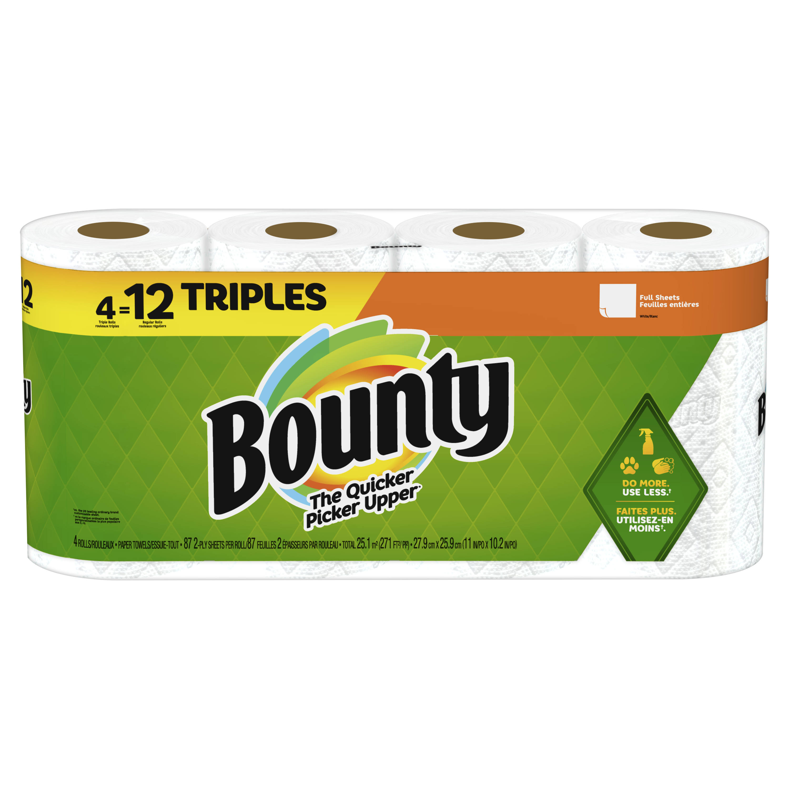 Bounty Full Sheet Paper Towels, 4 Triple Rolls, White