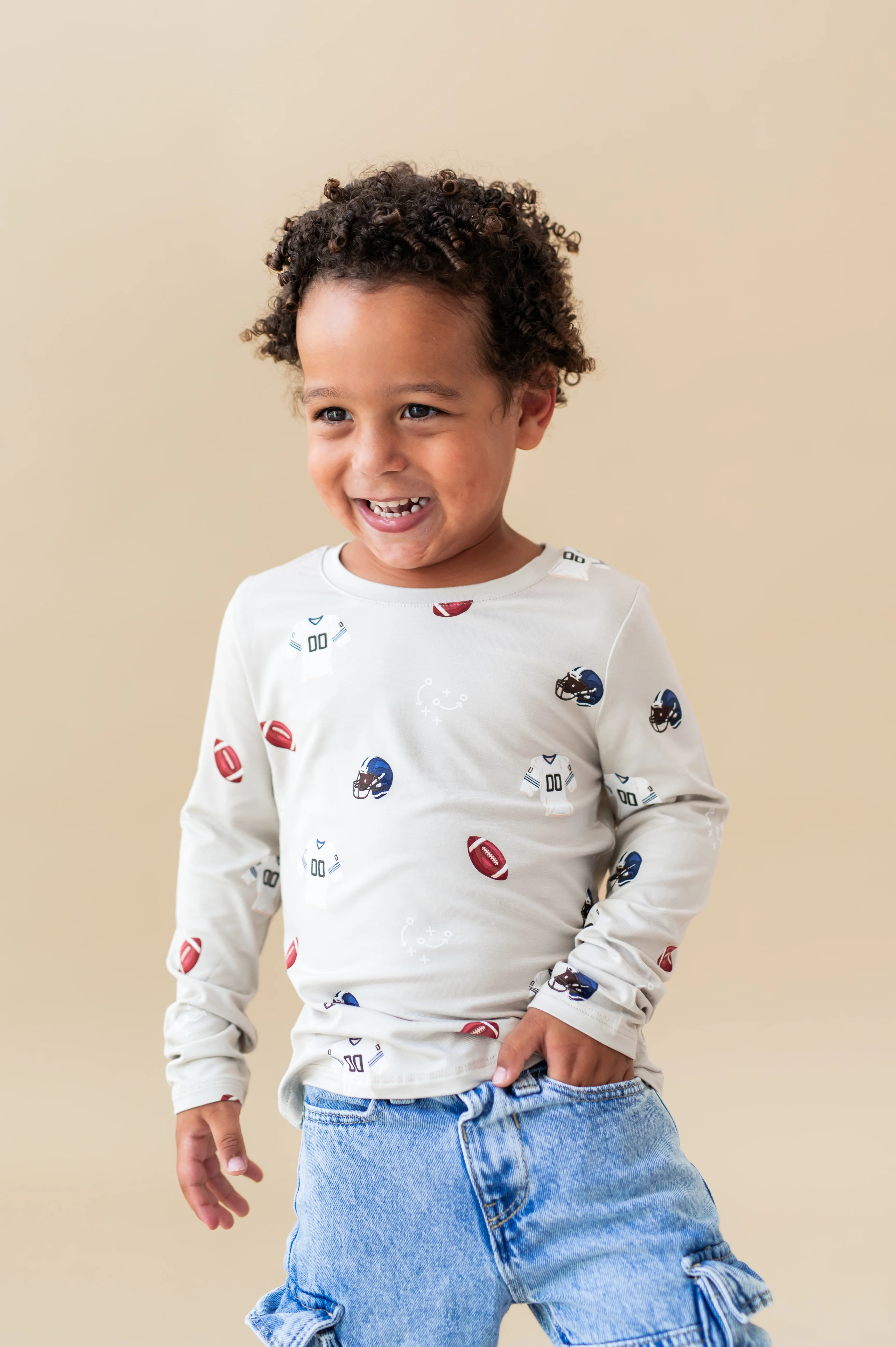 Long Sleeve Toddler Crew Neck Tee in Vintage Football