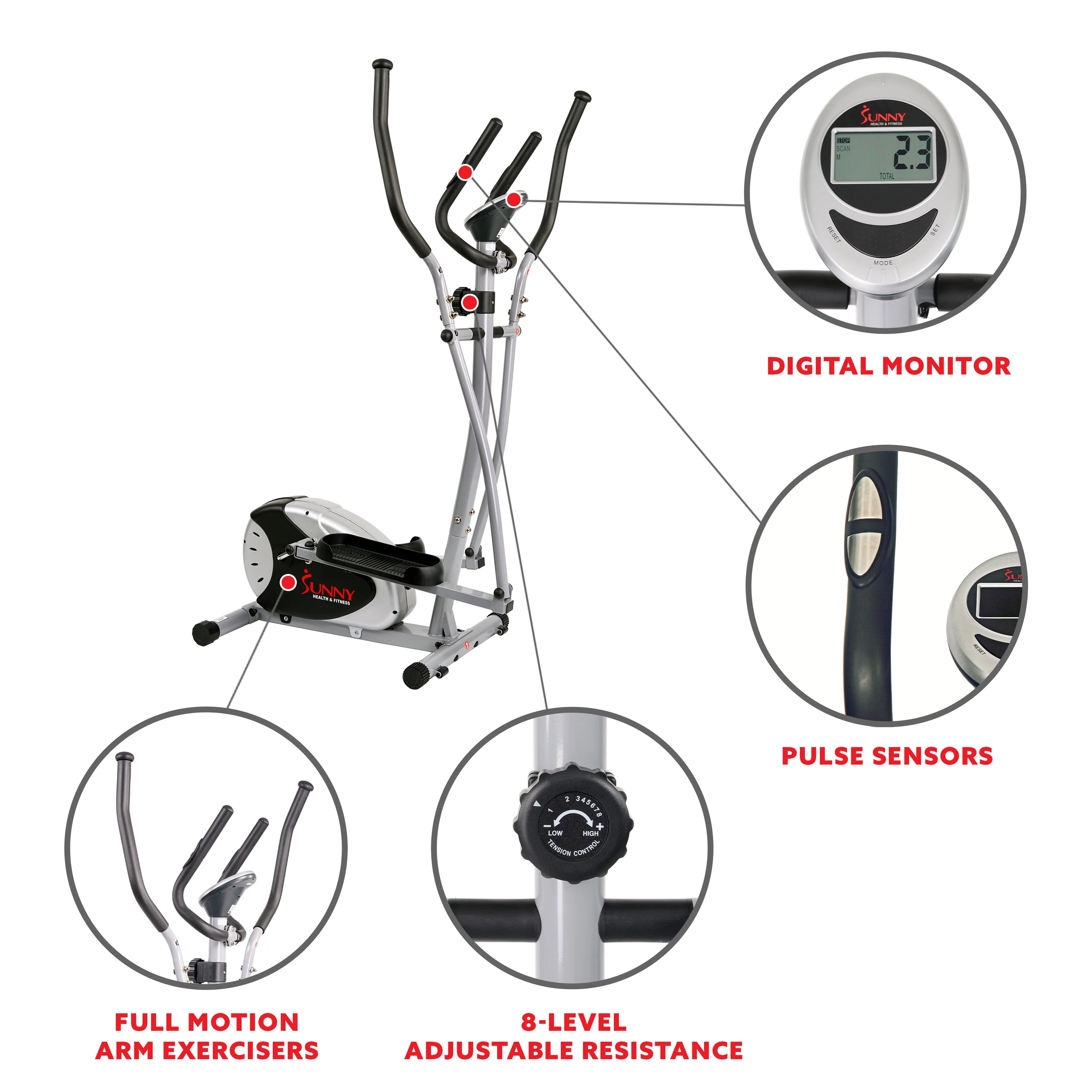 Sunny Health & Fitness SF - E905 Magnetic Elliptical Bike Elliptical Machine W/ LCD Monitor and Heart Rate Monitoring
