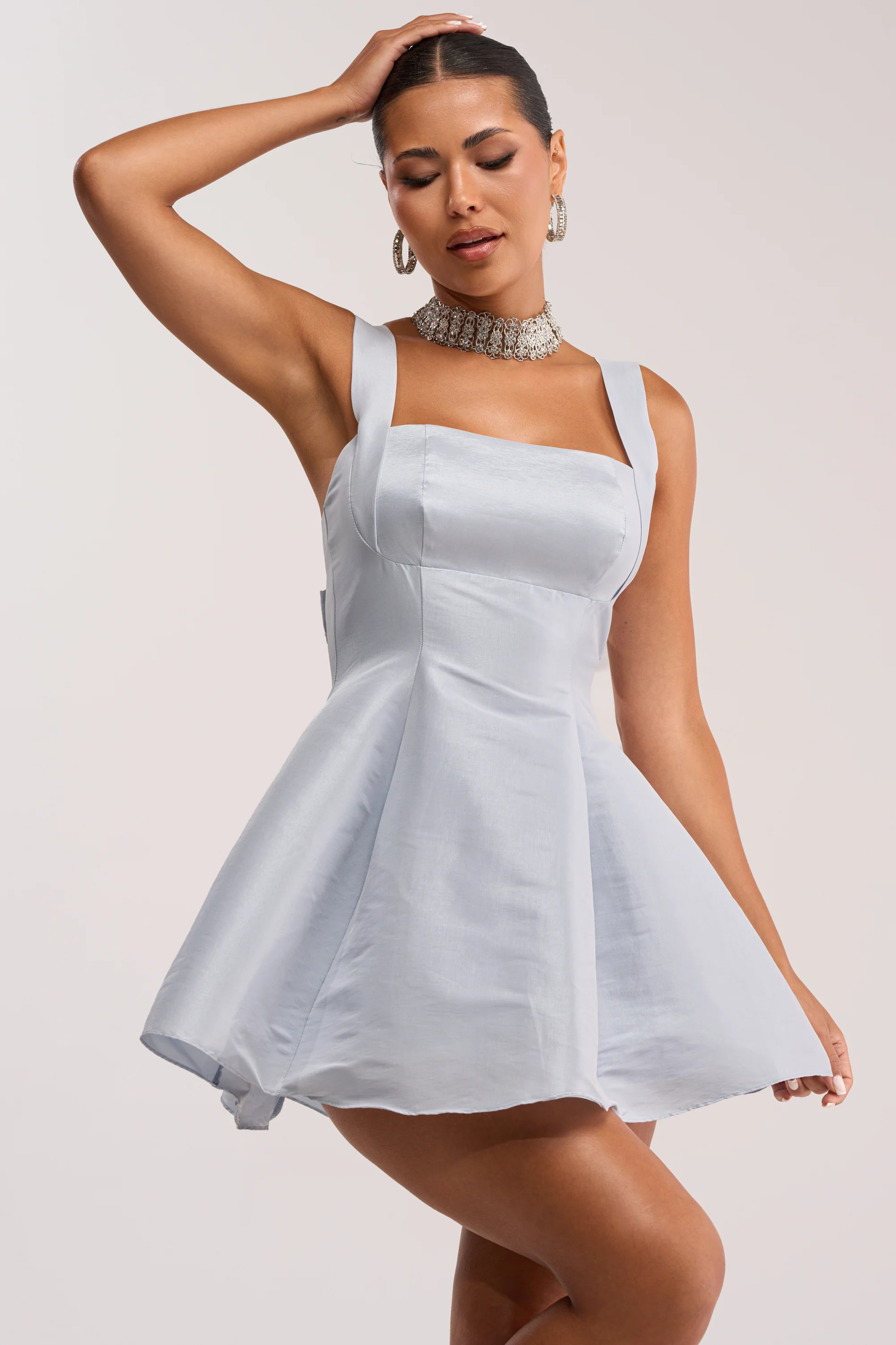 BEST TIME OF THE YEAR SATIN MINI DRESS IN BABY BLUE - Akira Store