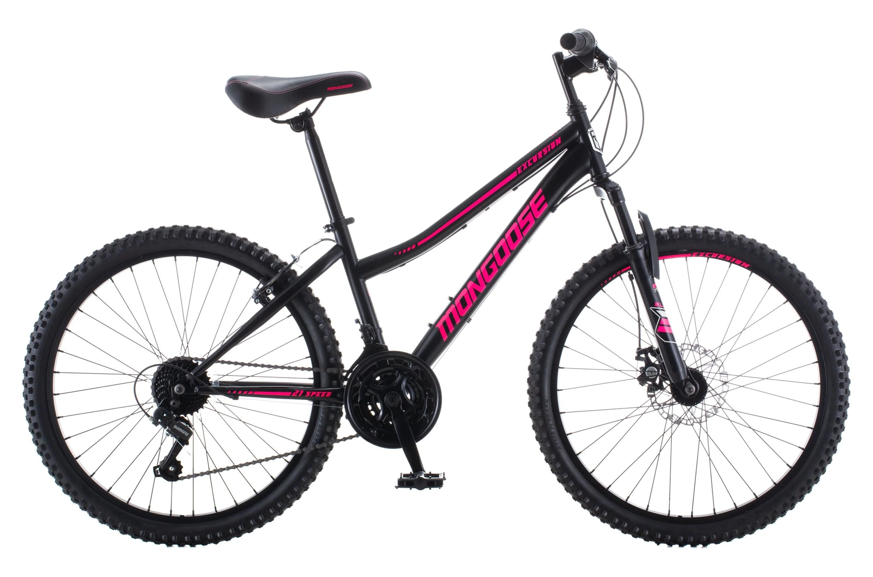 Mongoose 24 - In. Excursion Unisex Mountain Bike, Black, 21 Speeds