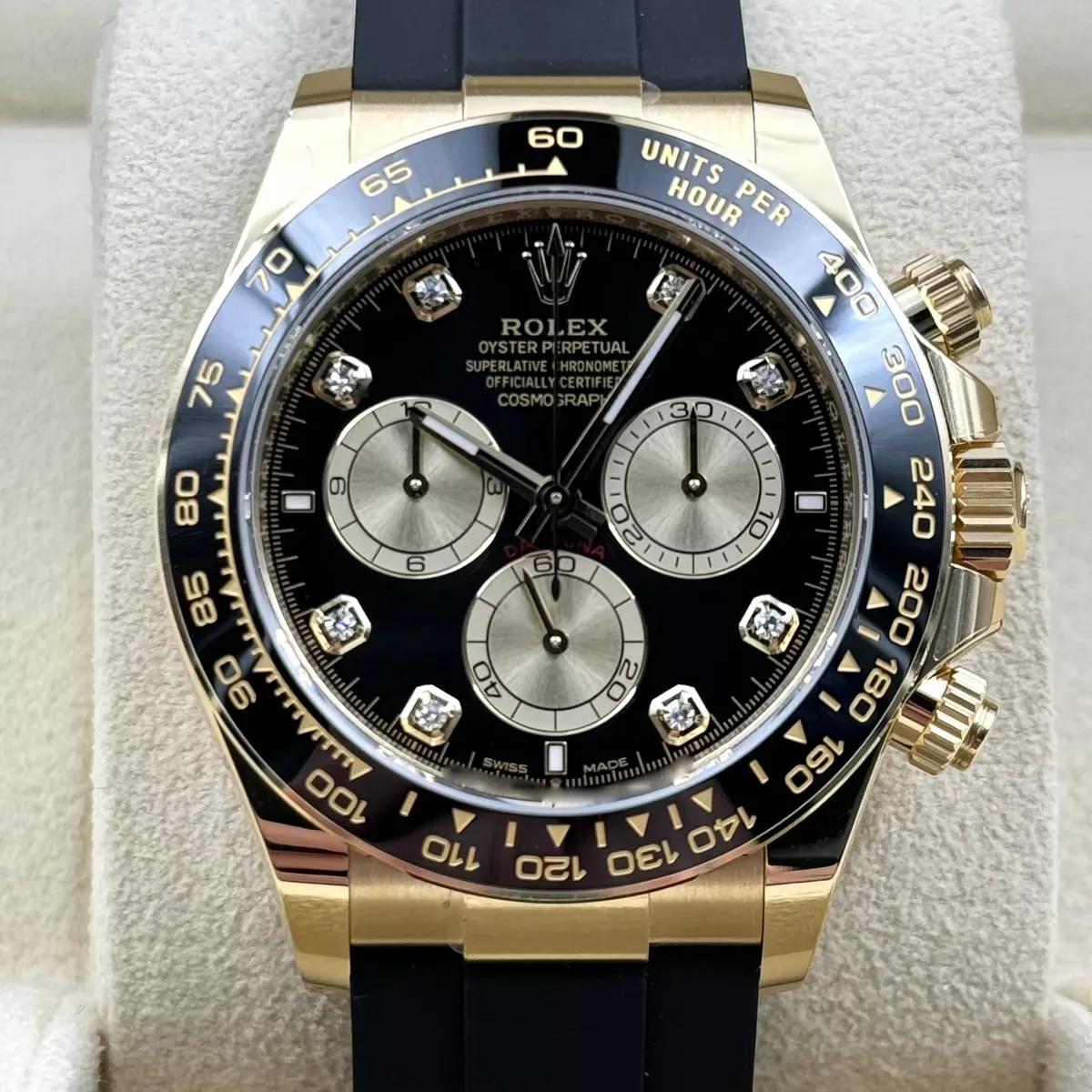 [Super Clone]Rolex Daytona Yellow Gold / Ceramic / Black / Diamond-Set / Oysterflex  m126518LN-0006