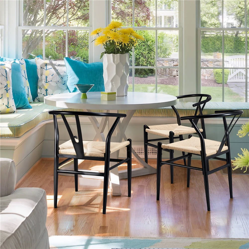 Modern Weave Y-Shaped Dining Chair with Solid Metal Frame, Black(Black) - Image 5