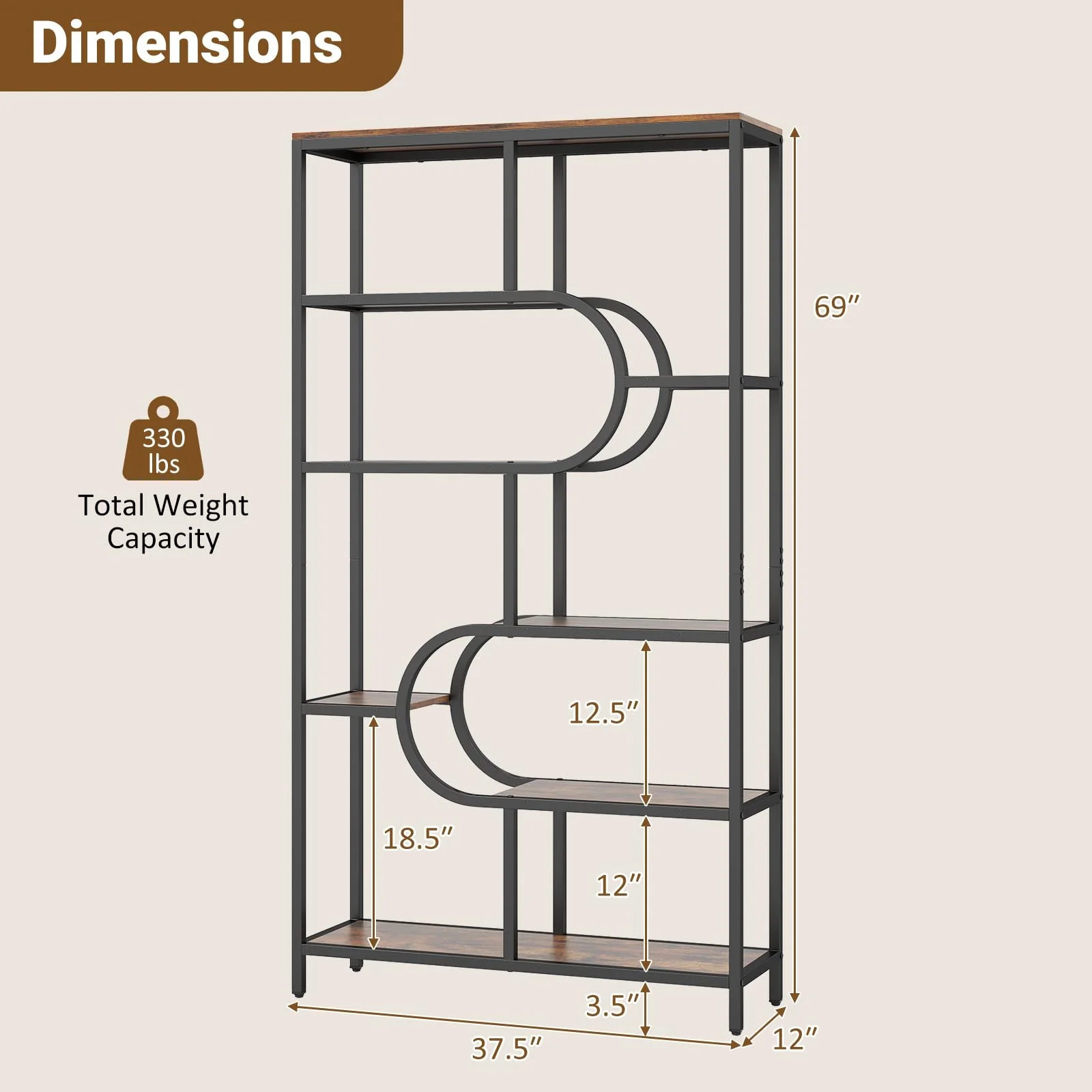 Tangkula Geometric Bookshelf Freestanding Open Bookcase Industrial Display Rack