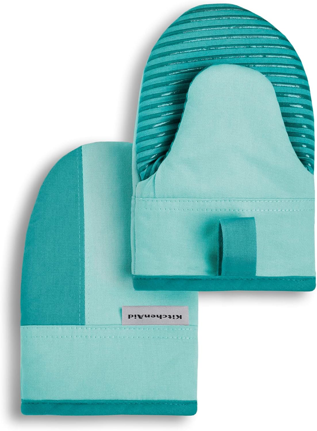 KitchenAid Beacon Two-Tone Non-Slip Mini Oven Mitt Set, Pistachio/Graphite Green, 5.5