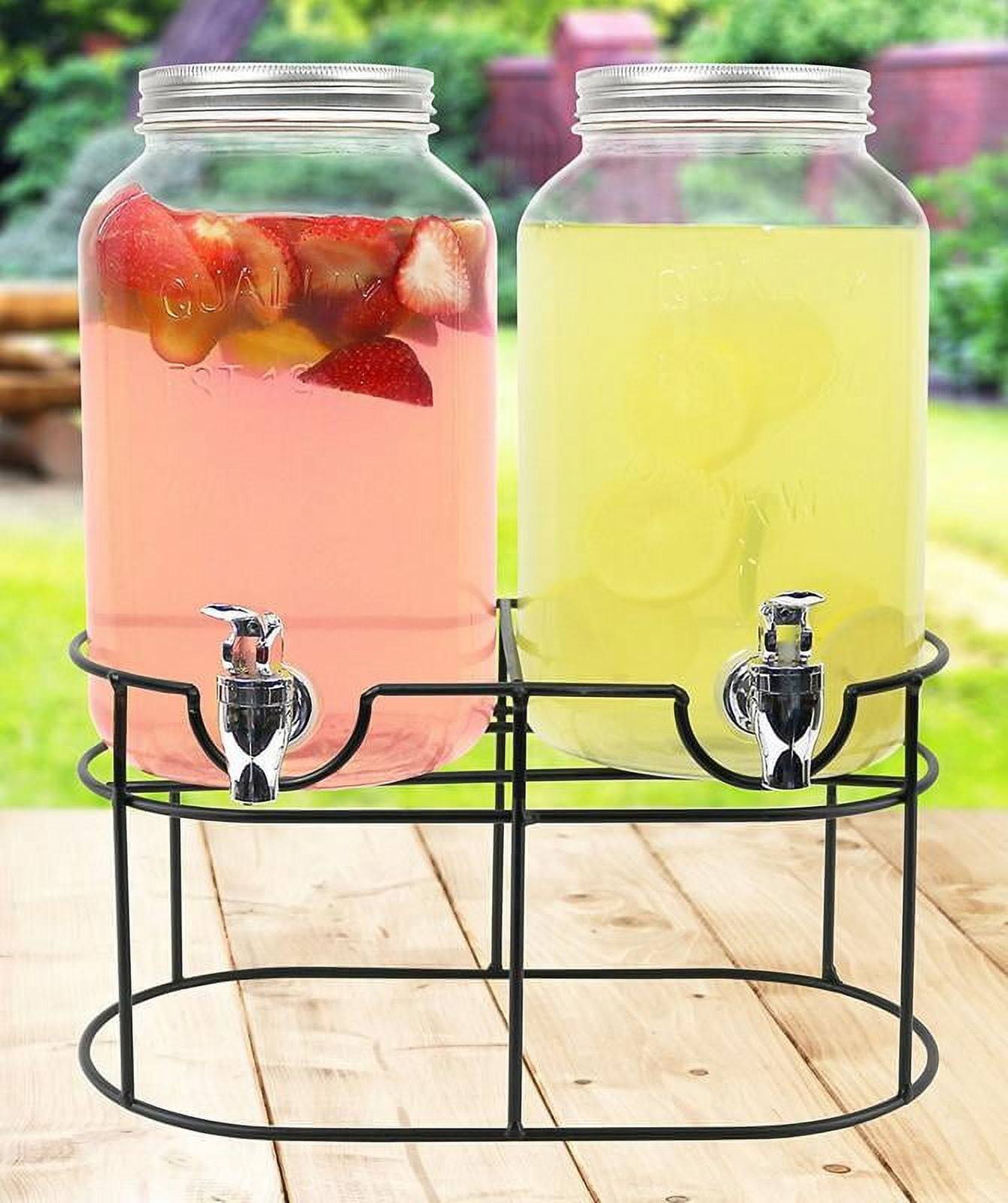 Estilo 1 Gallon Glass Mason Jar Double Beverage Drink Dispenser on Metal Stand