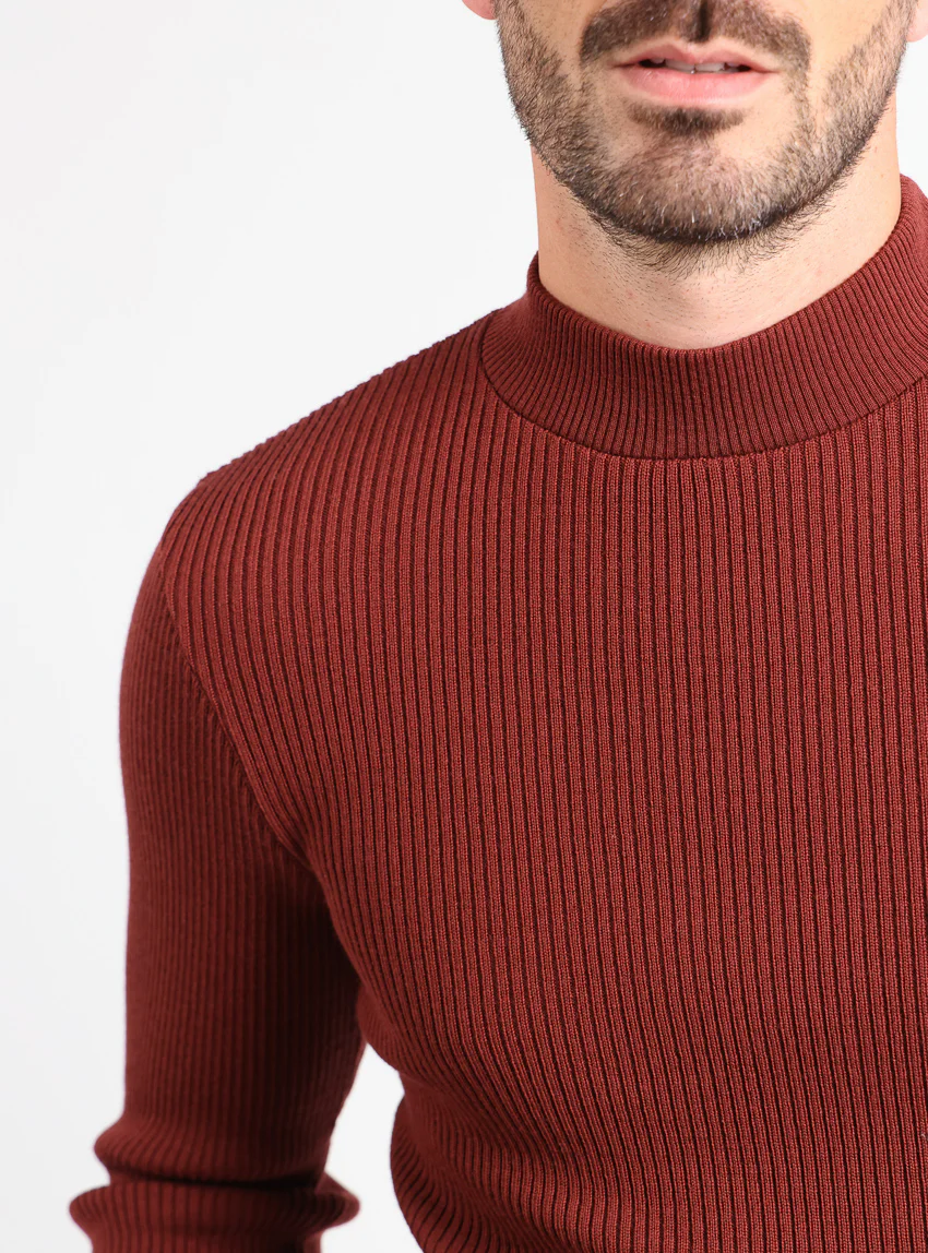 Pull homme 100% laine mérinos rouge terre de sienne