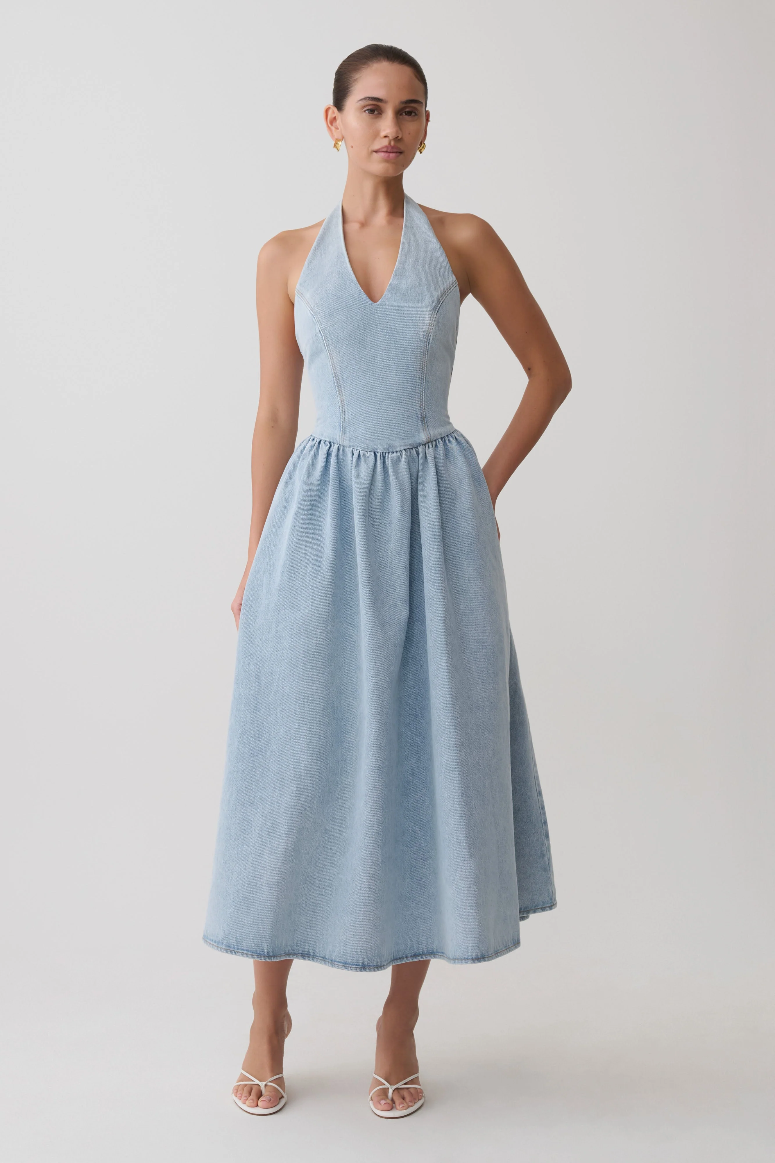 Miller Denim Halter Midi Dress - Classic Blue