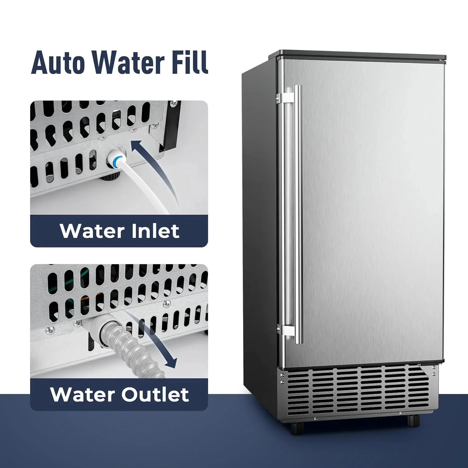 Commercial Under Counter Ice Maker Machine 80LBS Day with 24LBS Ice Storage Built in Drain Pump Automatic Cleaning Timing Setting Smart Lcd