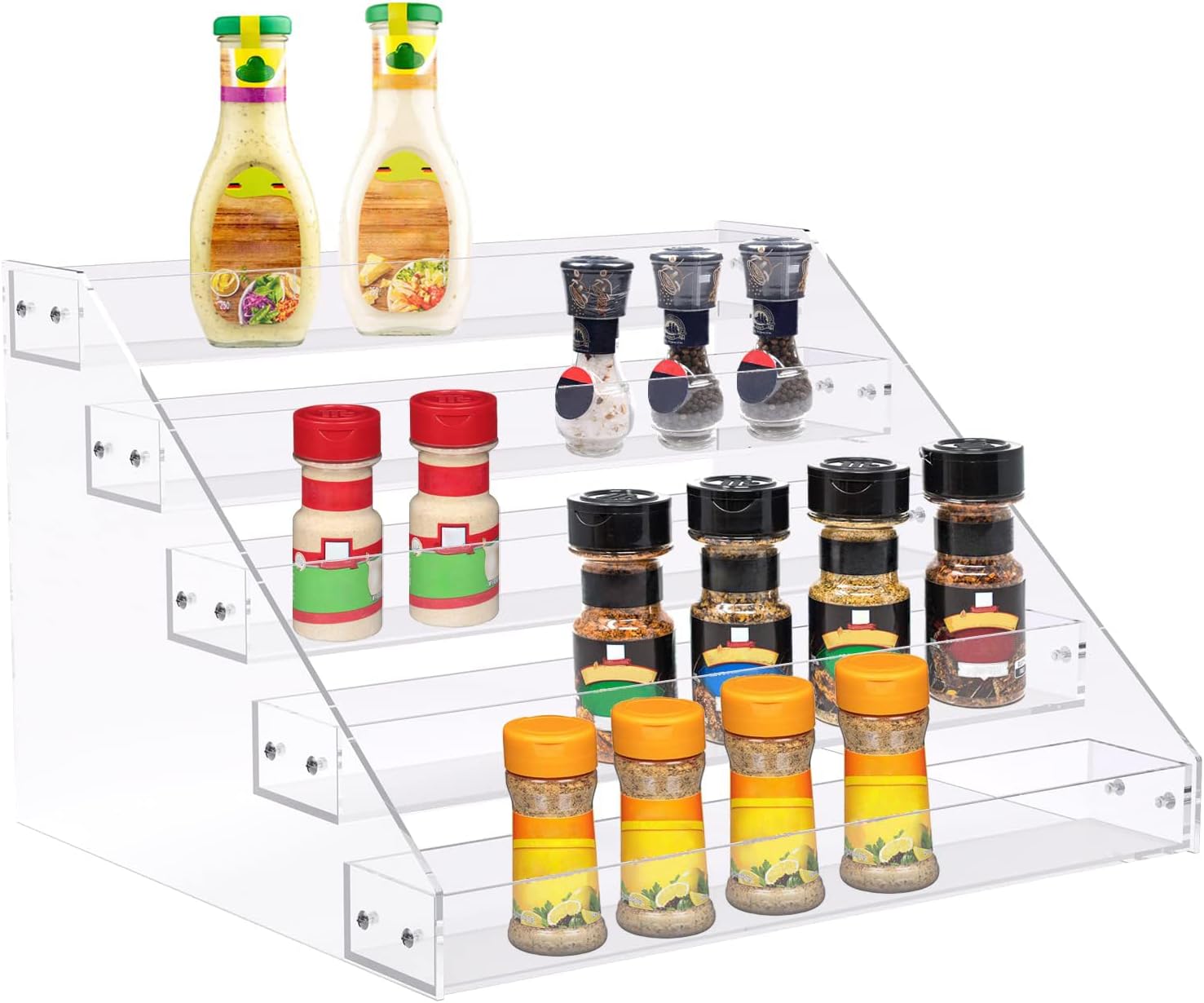 PMMASTO Clear Acrylic Spice Rack for Countertops- 5 Tier