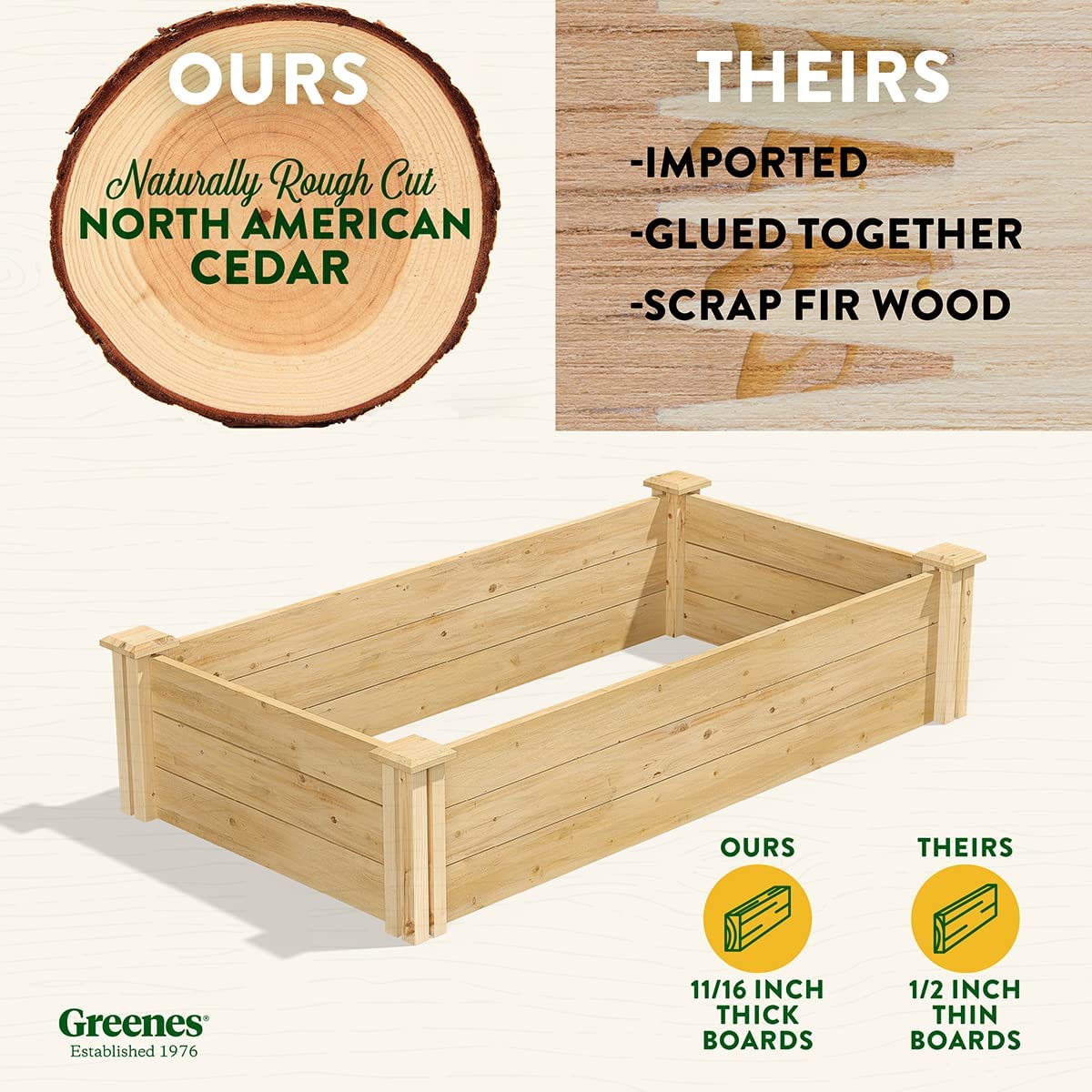 Original Cedar Raised Garden Bed, 2' x 4' x 10.5 - Made in with North Cedar