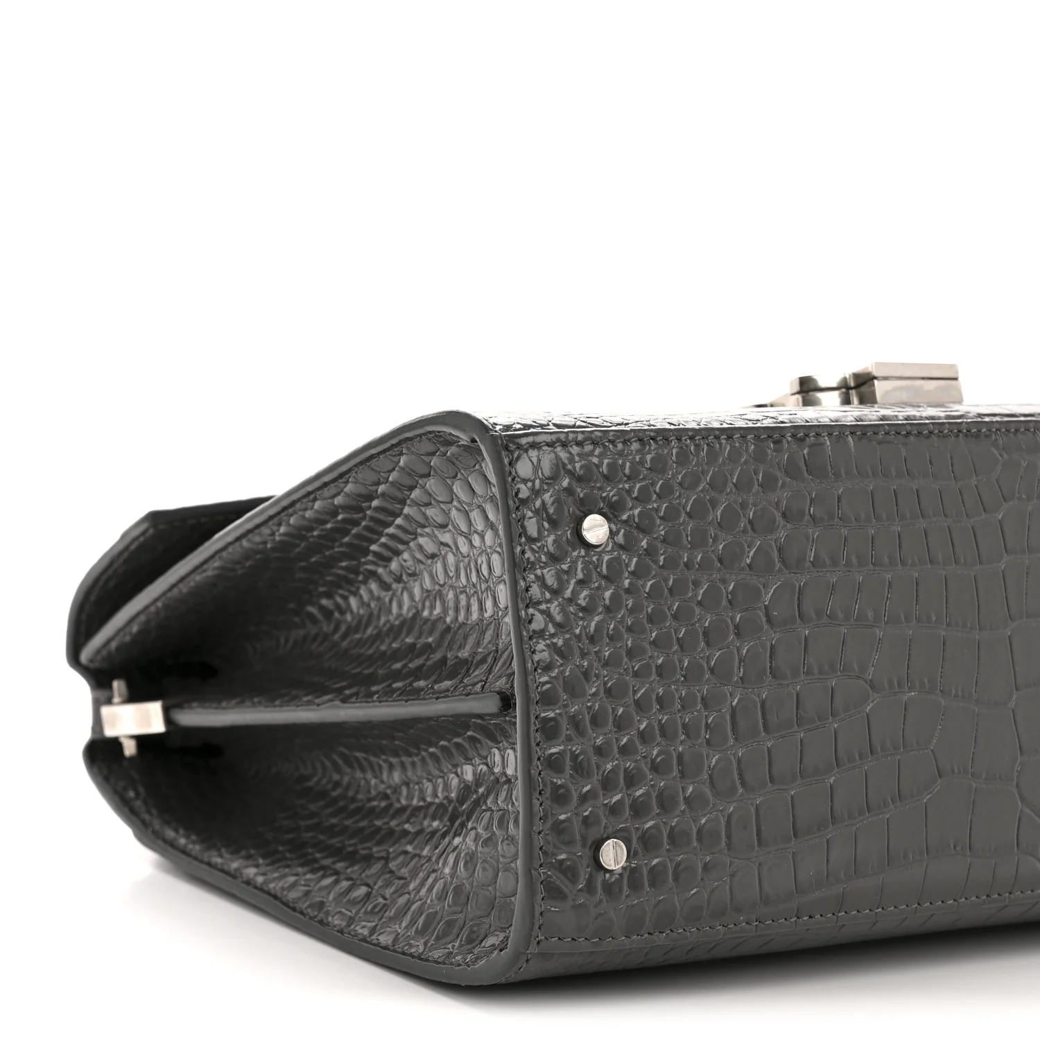 Calfskin Crocodile Embossed Medium Classic Monogram Cassandra Top Handle Fog