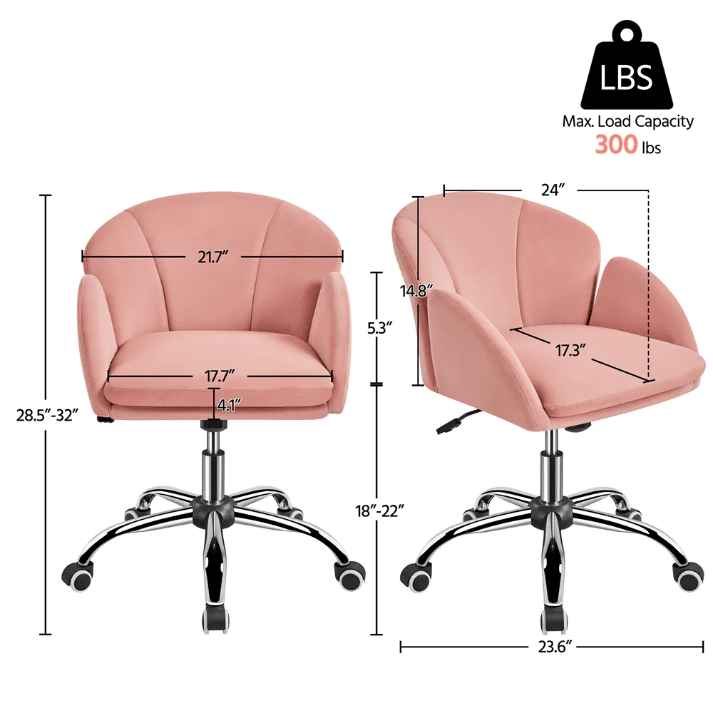 Yaheetech Modern Vanity Chair Swivel Rolling Chair with Armrests, Pink(1/Black) Image 7