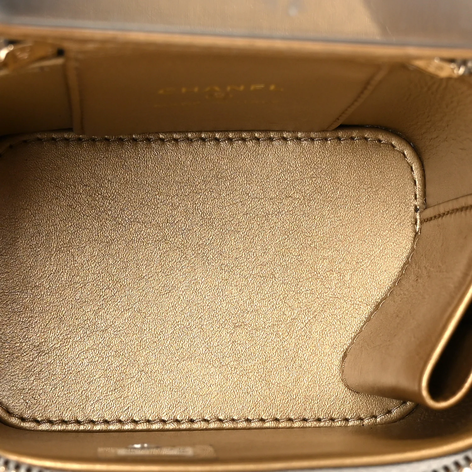 Lambskin Quilted Pearl Crush Mini Vanity Case With Chain Grey