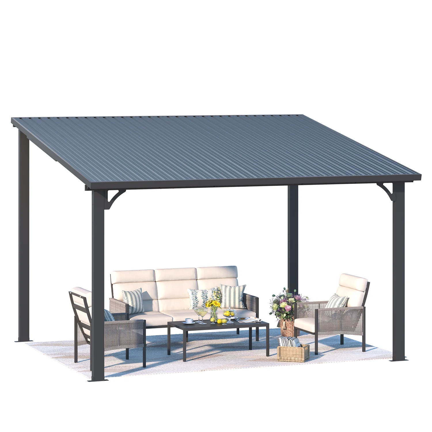 AECOJOY 12' x 10' Hardtop Gazebo Outdoor Pergola Lean to Metal Pergolas
