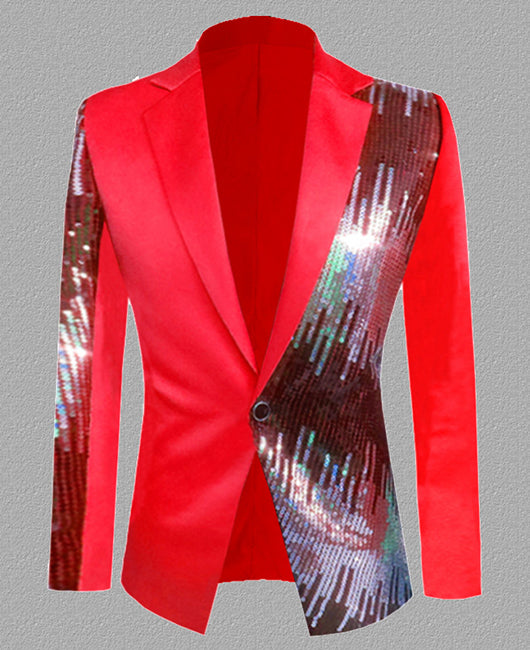 Blazer glamour uni à col à revers orné de sequins