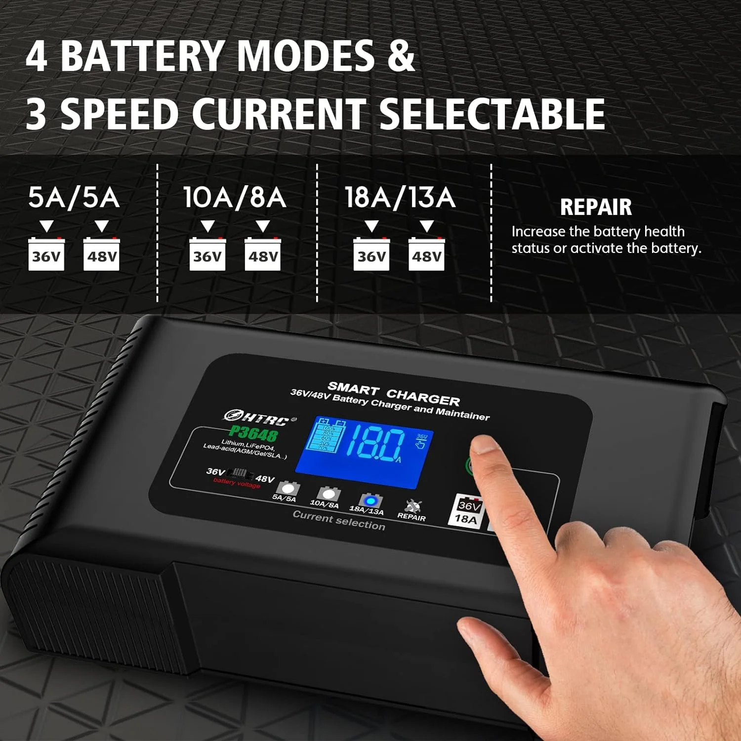 Golf cart Battery Charger, 48V 13A and 36V 18A Trickle Battery Charger,48 Volt cart Golf Charger,for 48 Volt Club Golf Car,Lithium,LiFePO4,Lead-Acid AGM/Gel/SLA..Battery Charger,3 Pin Round Plug(3 Pin Round Plug) - Image 4