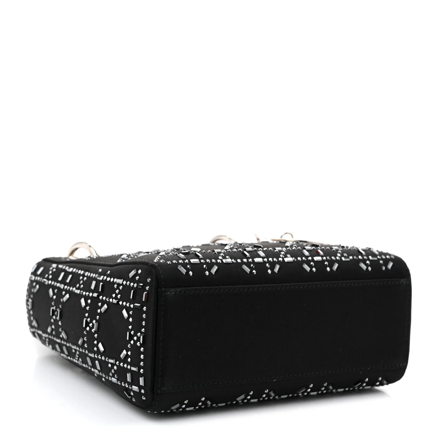 Satin Crystal Cannage Mini Lady Dior Black