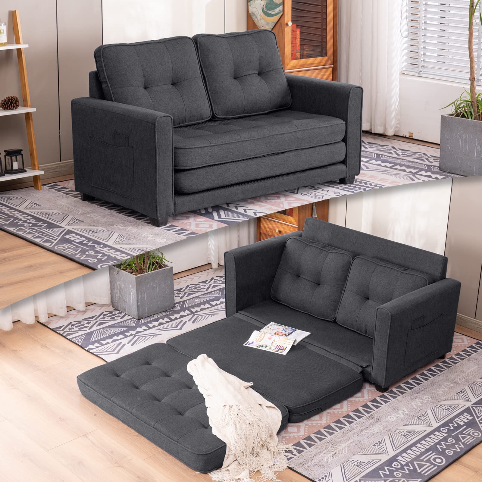Canapé-lit convertible 2 places 203 cm (80 po) Noir/Bleu marine/Gris foncé/Gris clair/Bleu turquoise