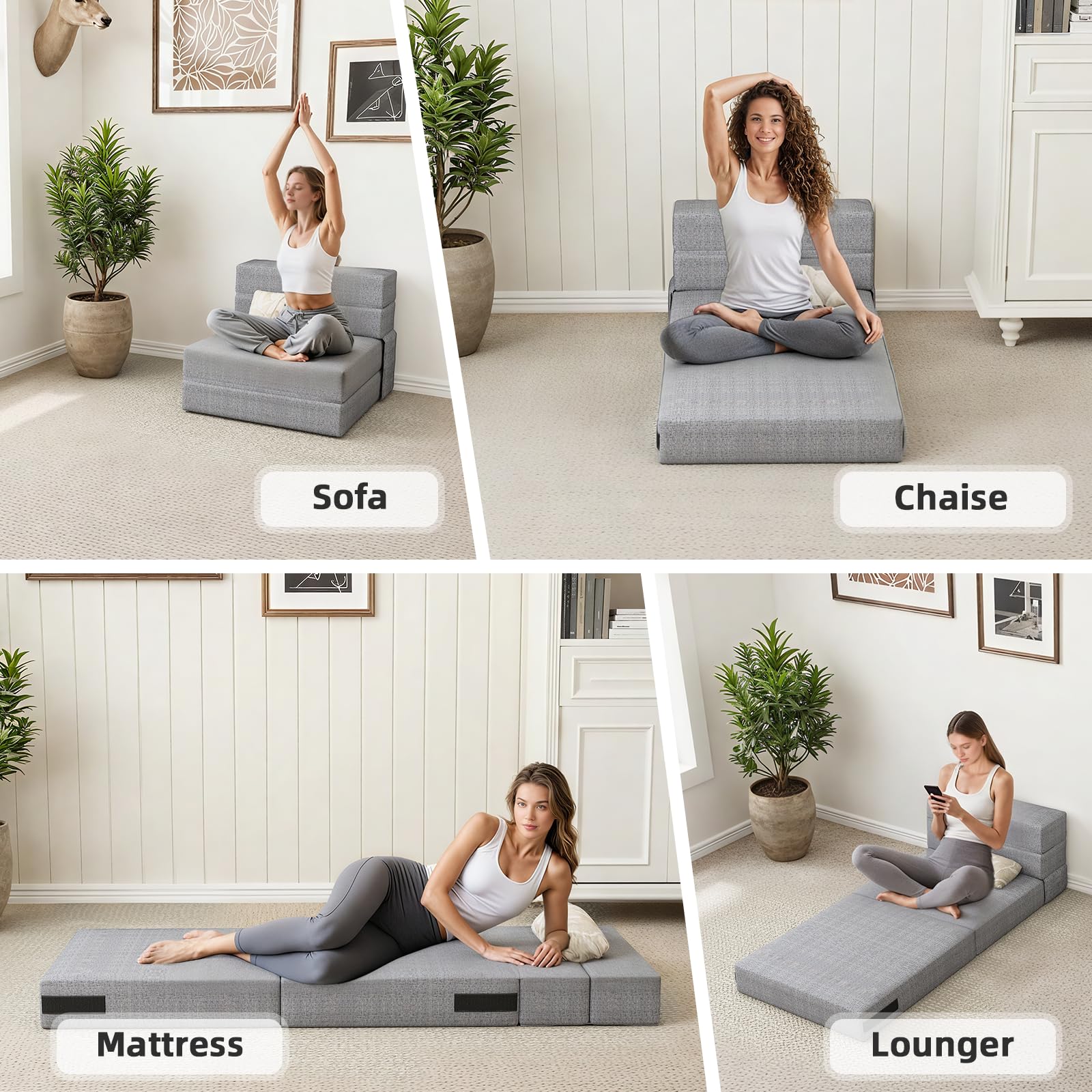 AECOJOY Convertible Folding Sofa Bed, Linen Futon Sleeper with Pillow Foldable Mattress
