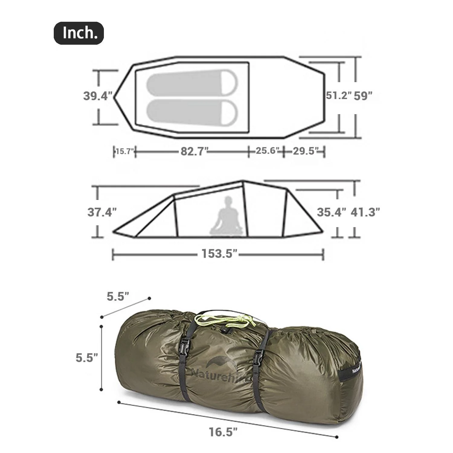 Ultralight Hiking Tent, Tear-resistant Tunnel Tent, Waterproof Camping Tent, Windproof Tent with Hall, 15D Lightweight Silicone-coated Nylon Fabrics,Large size for 2/3 Person.(Olive Green: 2-person) - Image 6