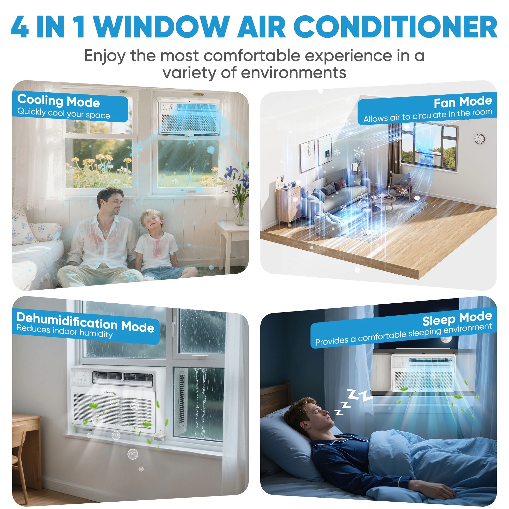 8, 000 BTU Smart Inverter Window Air Conditioner with 4 Modes - Cools up to 380 Sq. Ft, Washable Filter, Adjustable Window Fit, Energy Star Rated 7.0, 15 - SEER