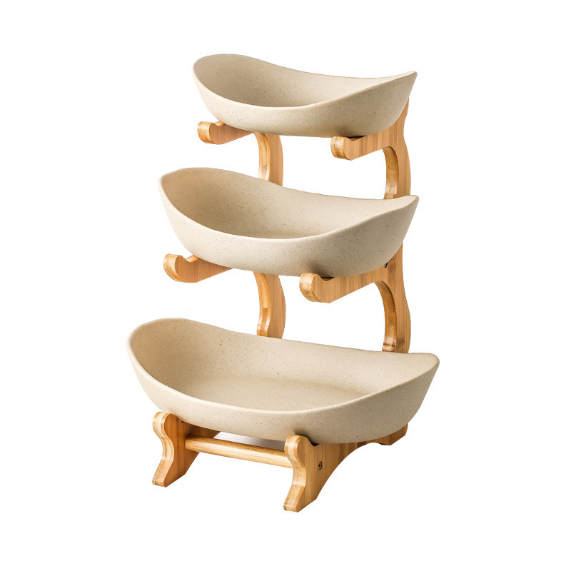 3-Tier Bamboo Kitchen Living Room Storage Rack Multi-Functional Fruit Snack Organizer Carved Detachable