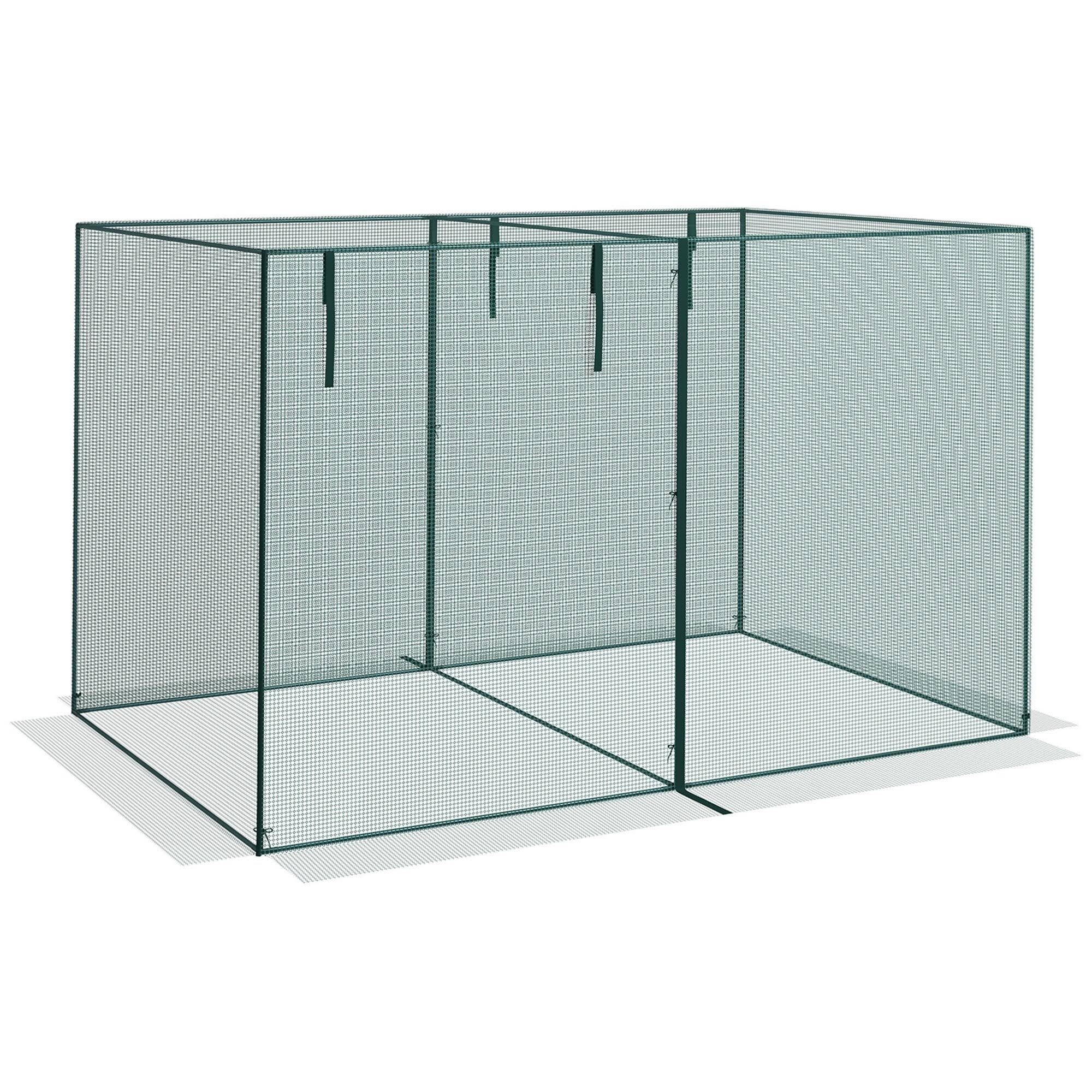 Outsunny 10 x 6.5ft Crop Cages for Garden, Plant Protectors from Animals, with Two Zippered Doors, Storage Bag and 6 Ground Stakes, Green