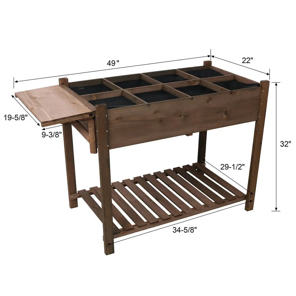 Barara King Planter Raised Garden Boxes Outdoor, Large Raised Garden Beds,8 Pockets Horticulture Raised Garden Bed with Foldable Side Table and Storage Shelf, dark brown color