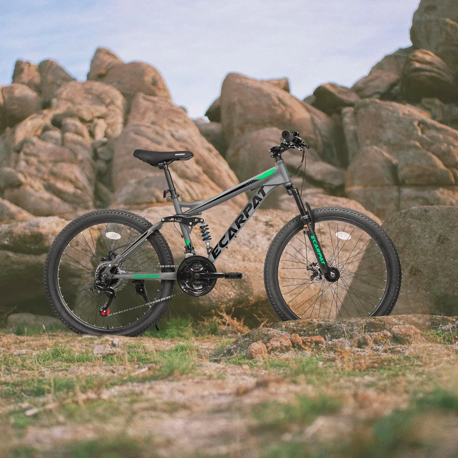 27.5 Inch Mountain Bike , Dual Full Suspension 21-Speed Disc Brakes Thumb Shifter,Carbon Steel Frame Mountain Bike, Mens Womens Trail Commuter City Bicycles