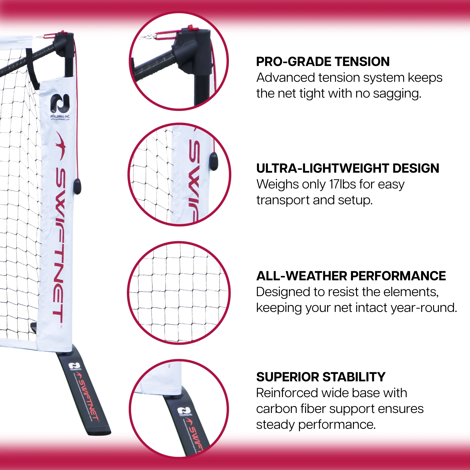 Swiftnet 2.1 Portable Pickleball Net System| High Tension Lightweight Carbon Fiber + Alloy Frame Material