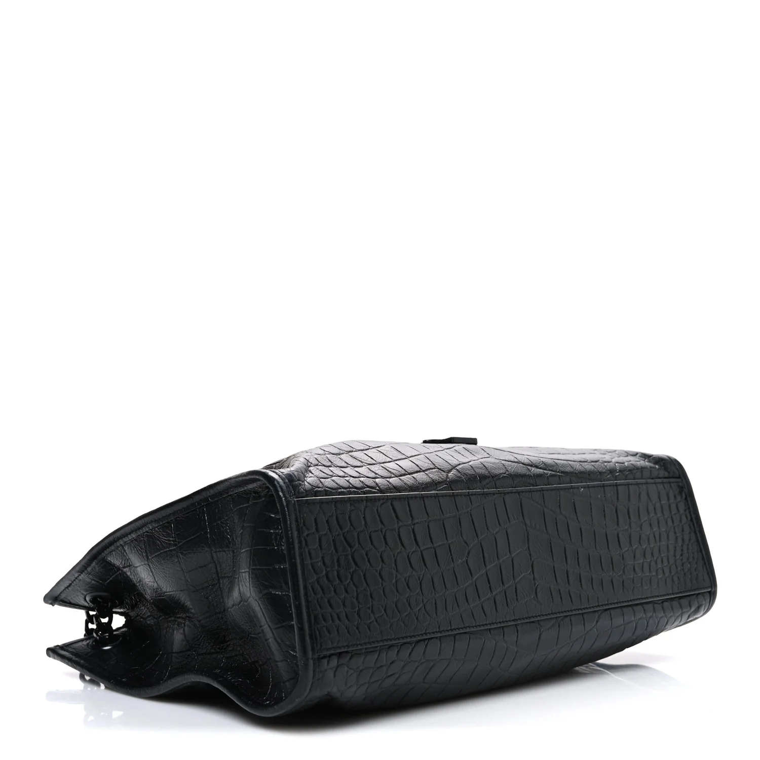 Calfskin Crocodile Embossed Monogram Medium Niki Shopping Bag Black