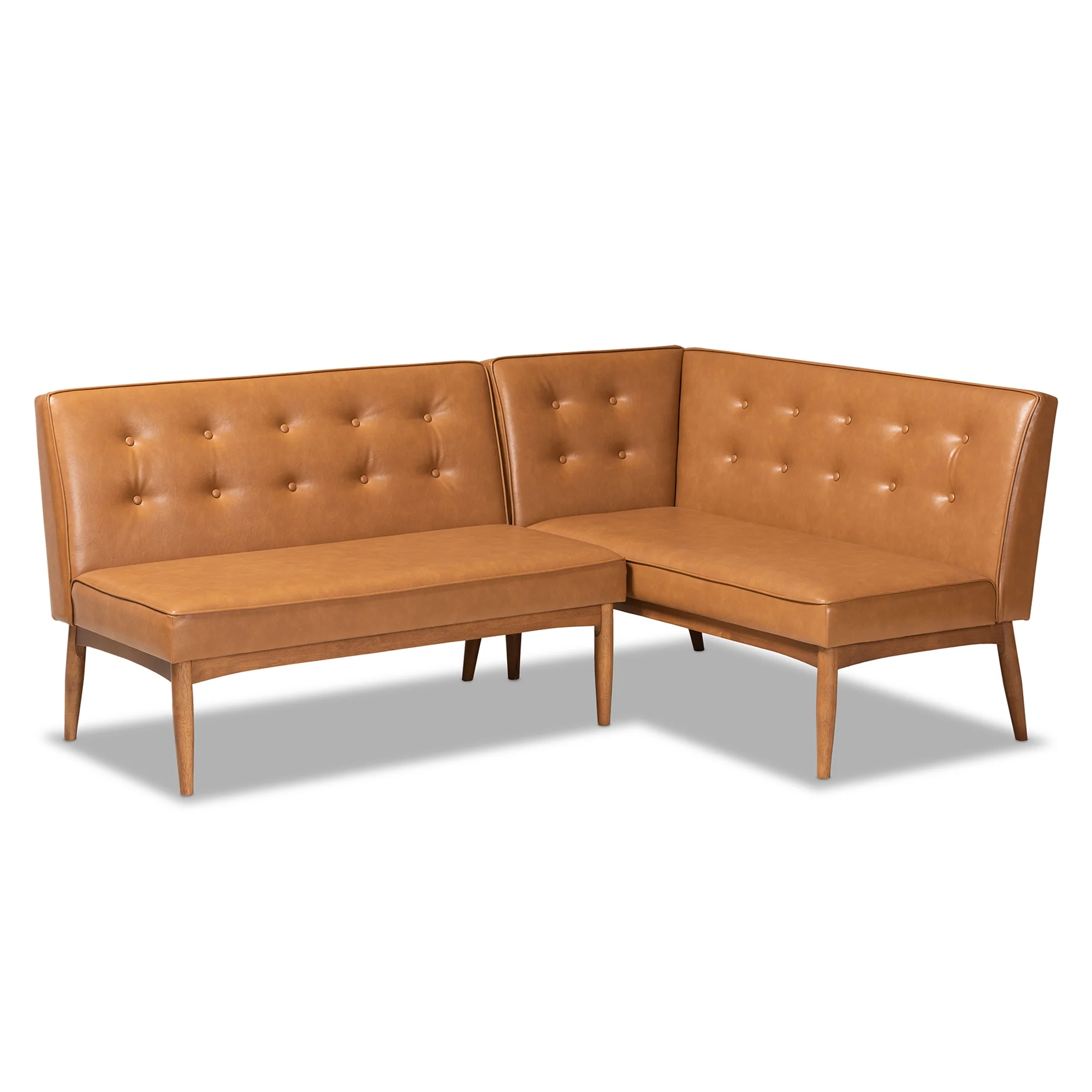 Baxton Studio Arvid Mid - Century Modern Tan Faux Leather Upholstered and Walnut Brown Finished Wood 2 - Piece Dining Corner Sofa Bench