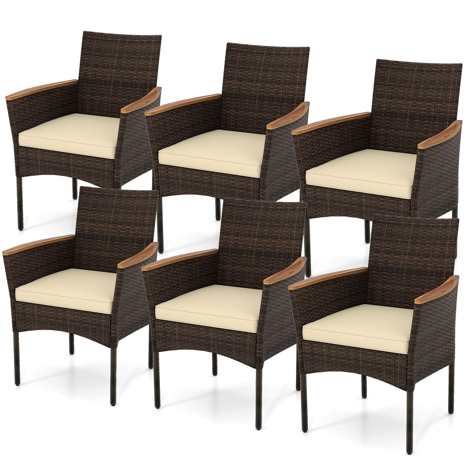 Tangkula Outdoor Patio Wicker Chairs Set of 6 for Poolside