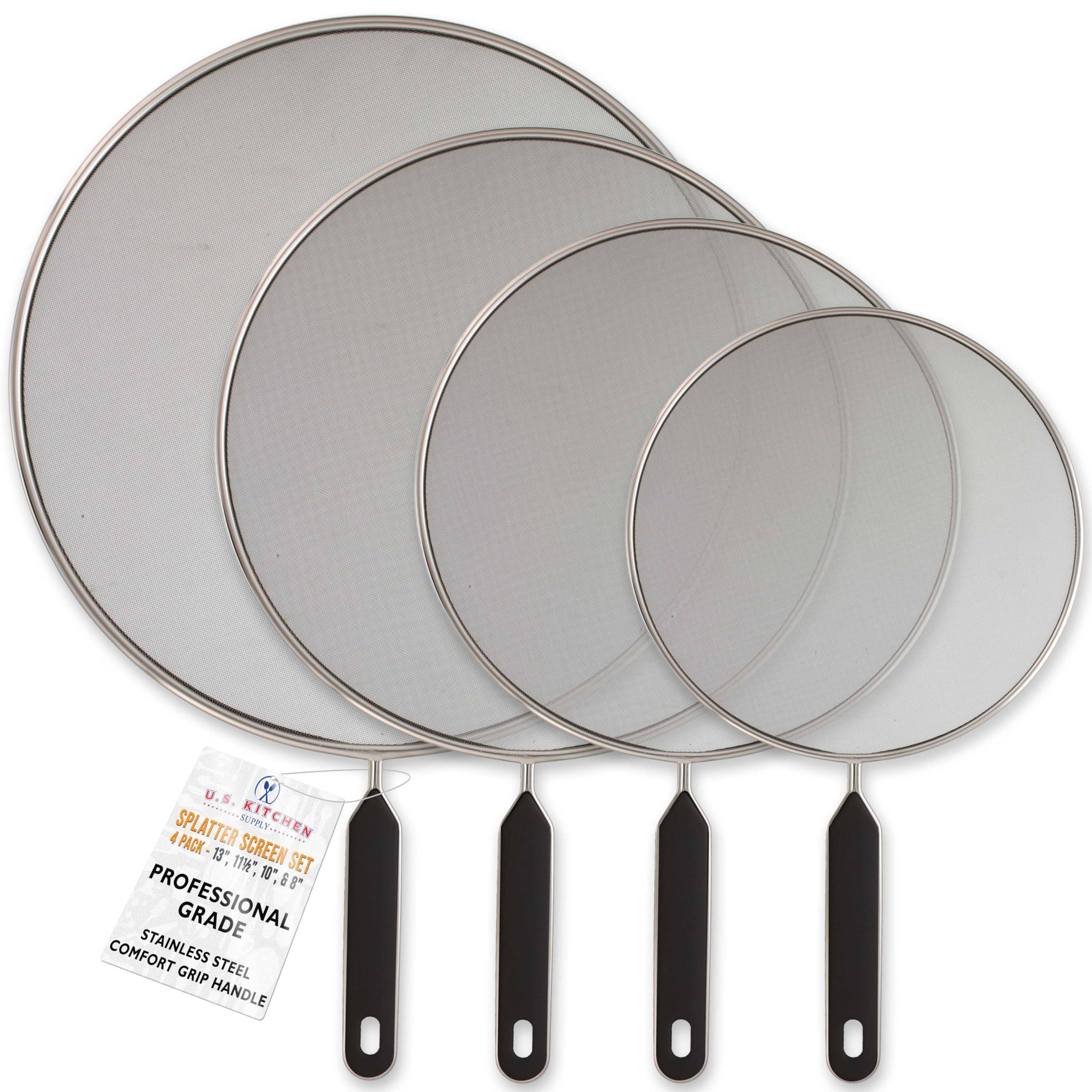 U.S. Kitchen Supply Set of 4 Classic Splatter Screens, 13 inch, 11.5 inch, 10 inch, and 8 inch - Stainless Steel Fine Mesh, Comfort Grip Handles - Use