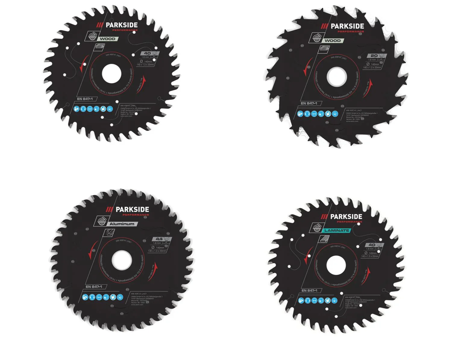 PARKSIDE PERFORMANCE Lame de scie, 140 mm, 20 dents, 40 dents, 44 dents