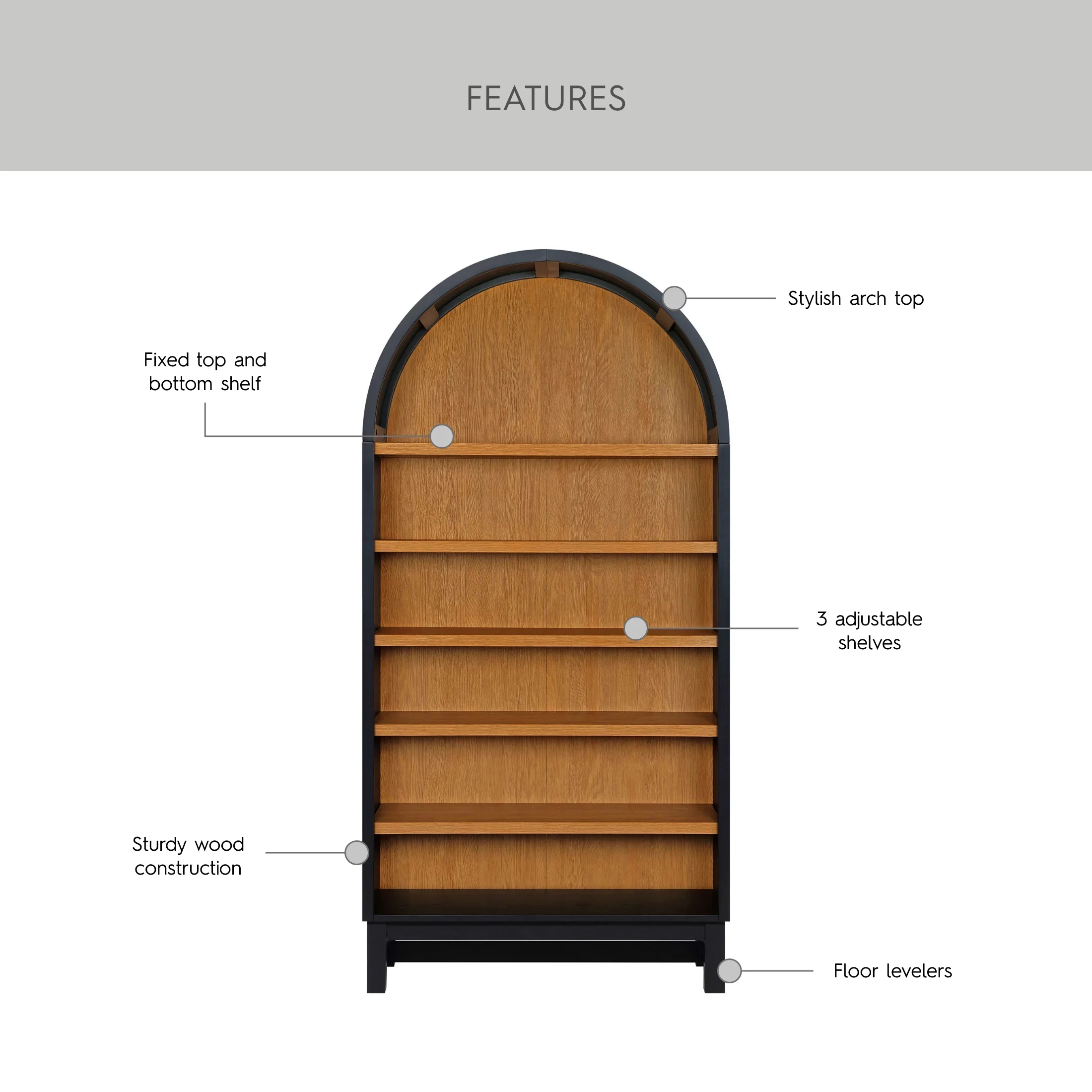 Better Homes & Gardens Juliet Open Arch Bookcase, Rich Black and Light Honey