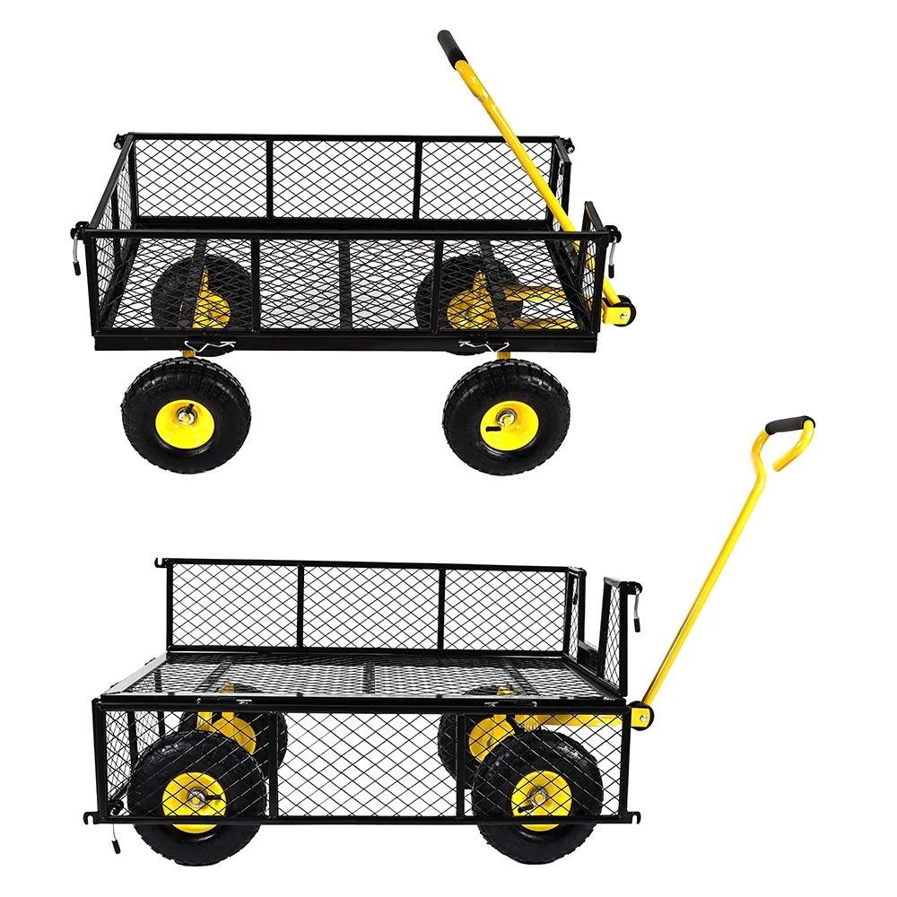 900 Lbs Heavy Duty Steel Garden Cart, Garden Wagon Cart on Wheels, Outdoor Metal Yard Utility Wagon Carts with 10" Tires and Mesh Removable Sides(Convert to Flatbed) and 180��Rotating Handle - Image 6