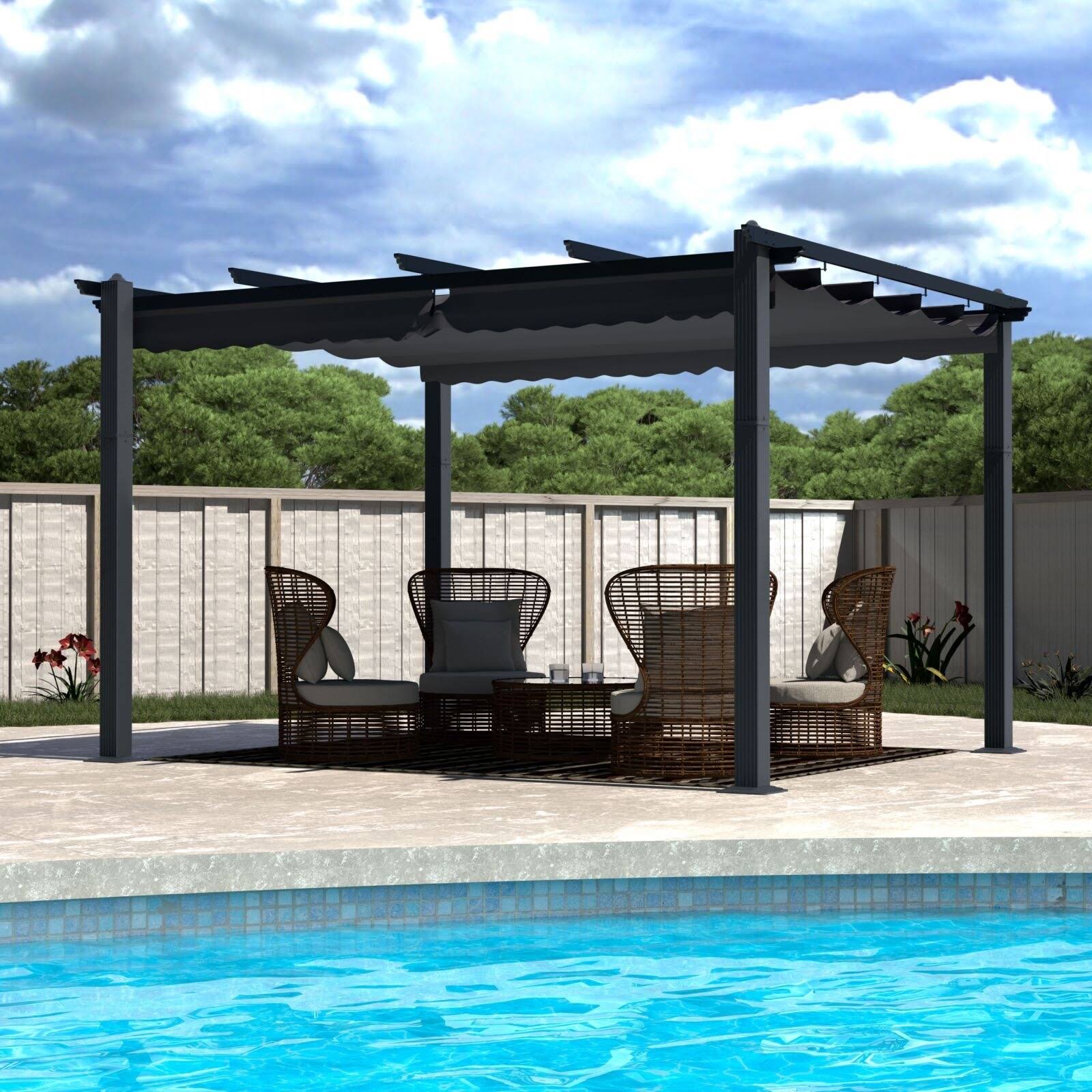 Veikous 10' x 13' Aluminum Outdoor Pergola Gazebo with Retractable Canopy - 10x13 - Grey