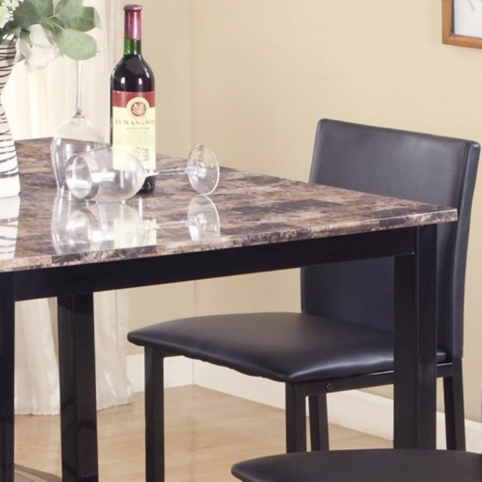 Roundhill Citico Metal Counter Height Dining Table with Laminated Faux Marble Top, Black