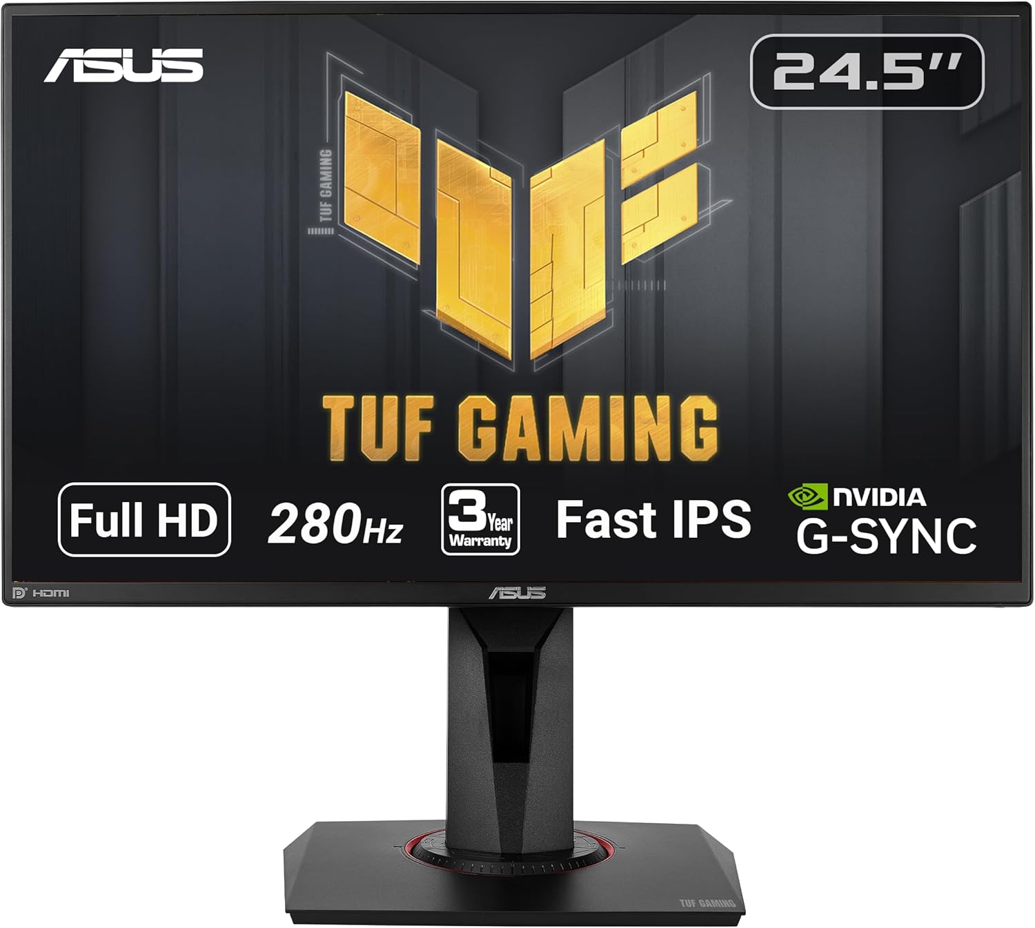 ASUS TUF Gaming VG259QM 24.5” Monitor  1080P Full HD (1920 x 1080)  Fast IPS  280Hz  G-SYNC Compatible  Extreme Low Motion Blur Sync 1ms  DisplayHDR 400  Eye Care  DisplayPort HDMI Black